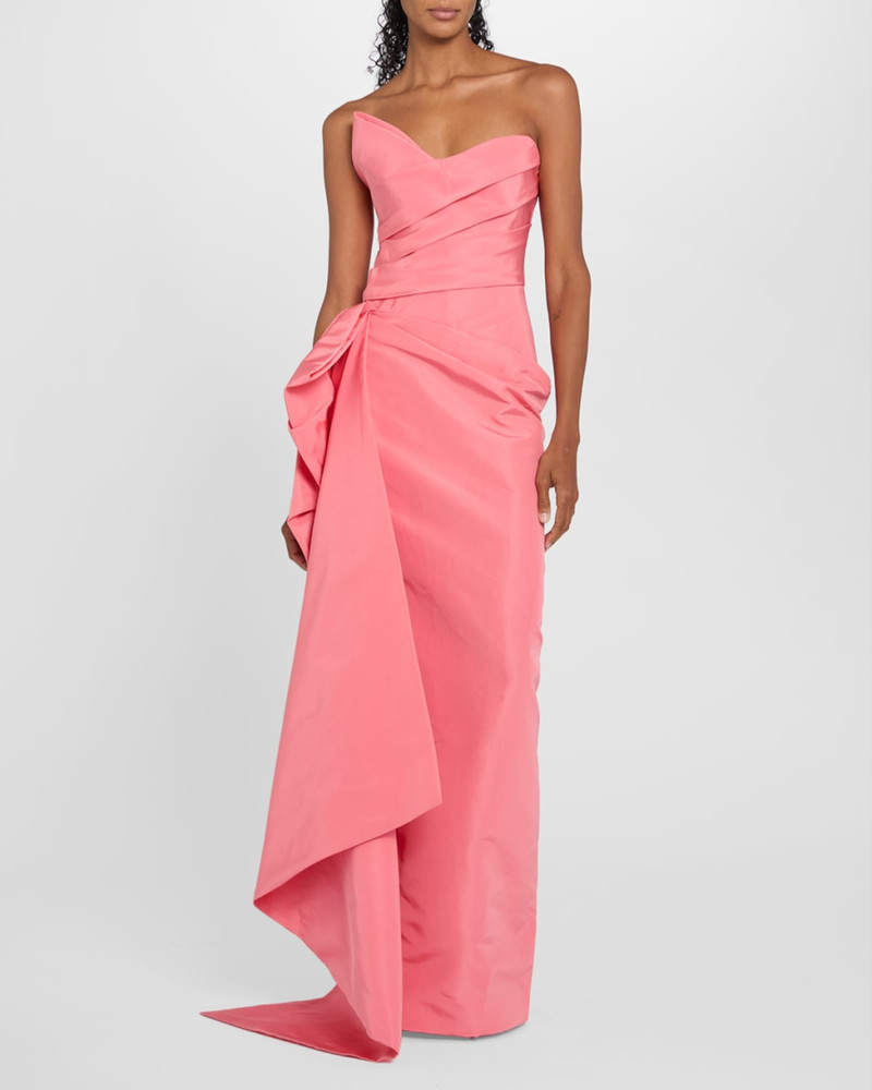 Monique Lhuillier Strapless Draped Silk Faille Gown outlook