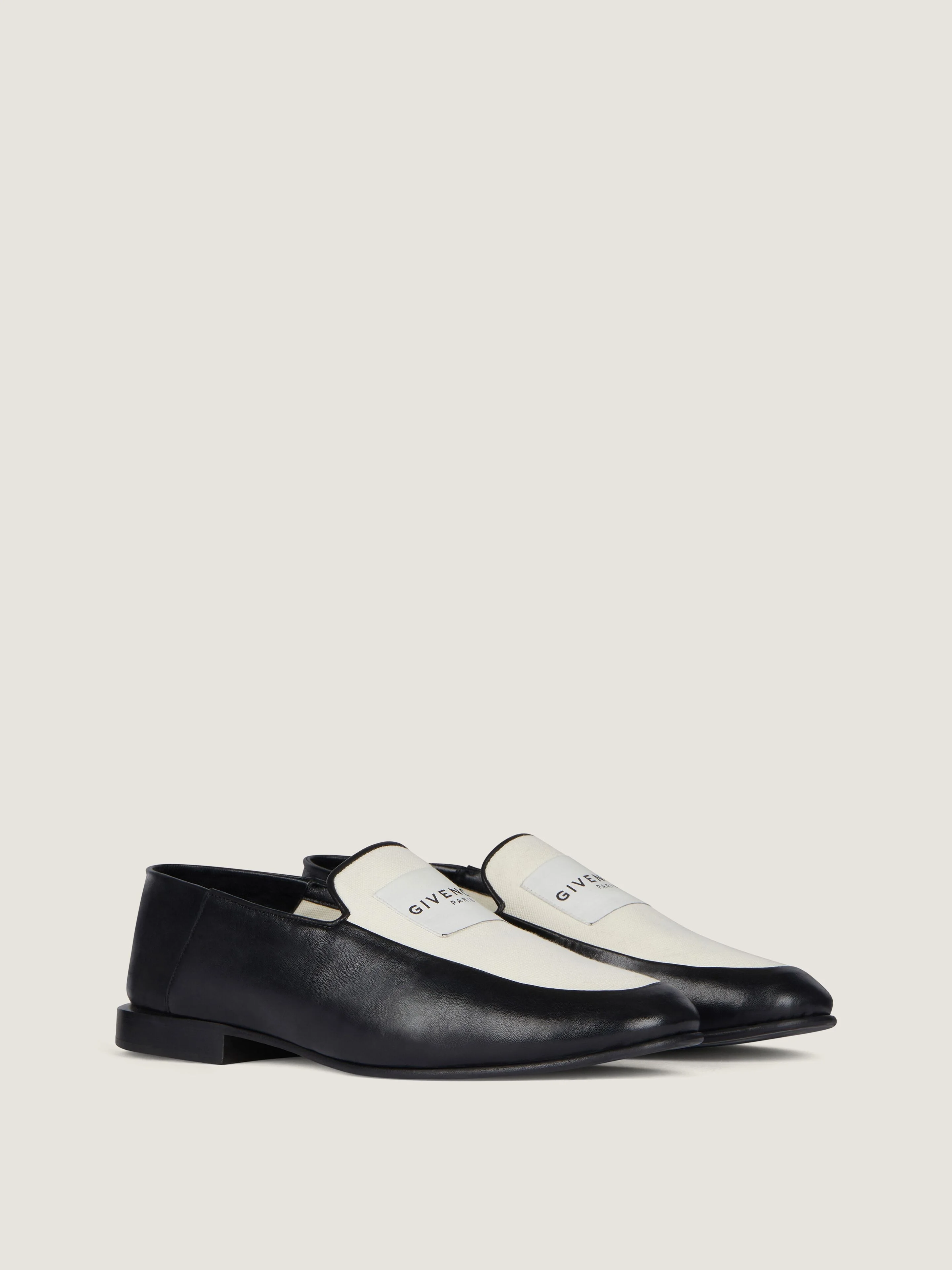 LABEL LOAFERS IN SHINY LEATHER AND CANVAS - 1