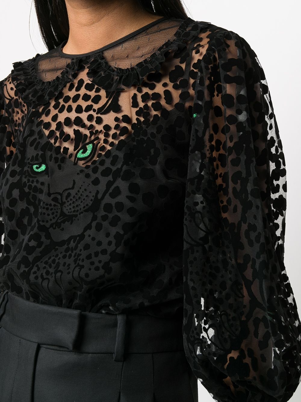 leopard pattern sheer blouse - 5