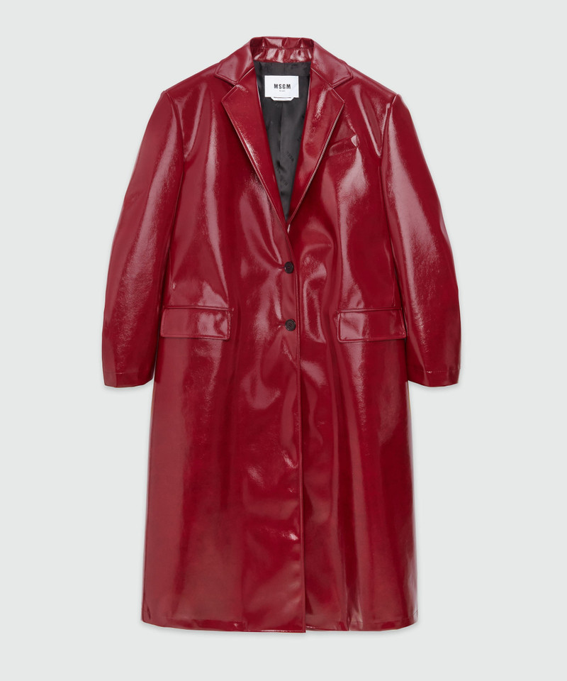 Red patent leather coat with structured shoulders 1