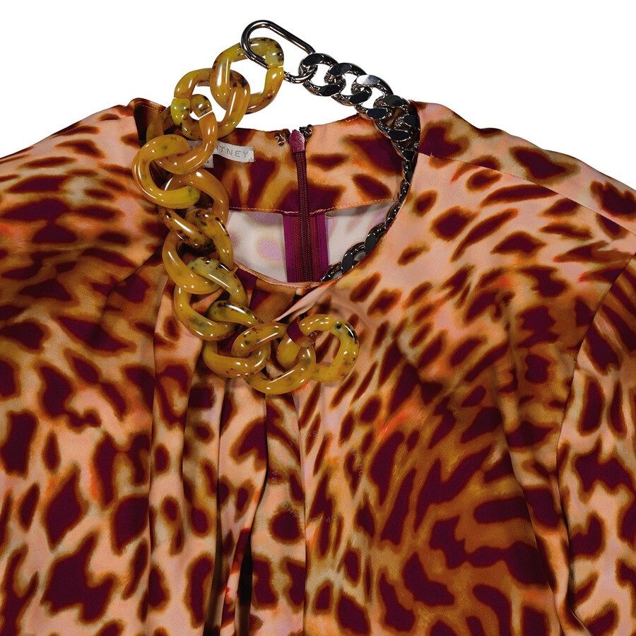 Stella McCartney Ladies Chain-Embellished Leopard Print Mini Dress - 8
