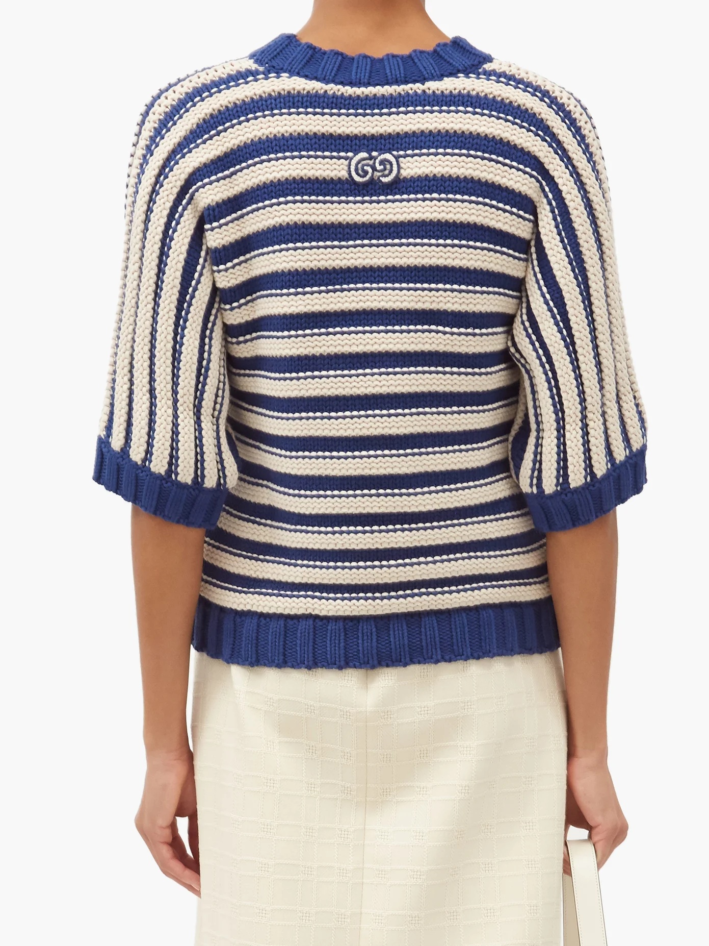 Logo-appliqué striped cotton-blend sweater - 5