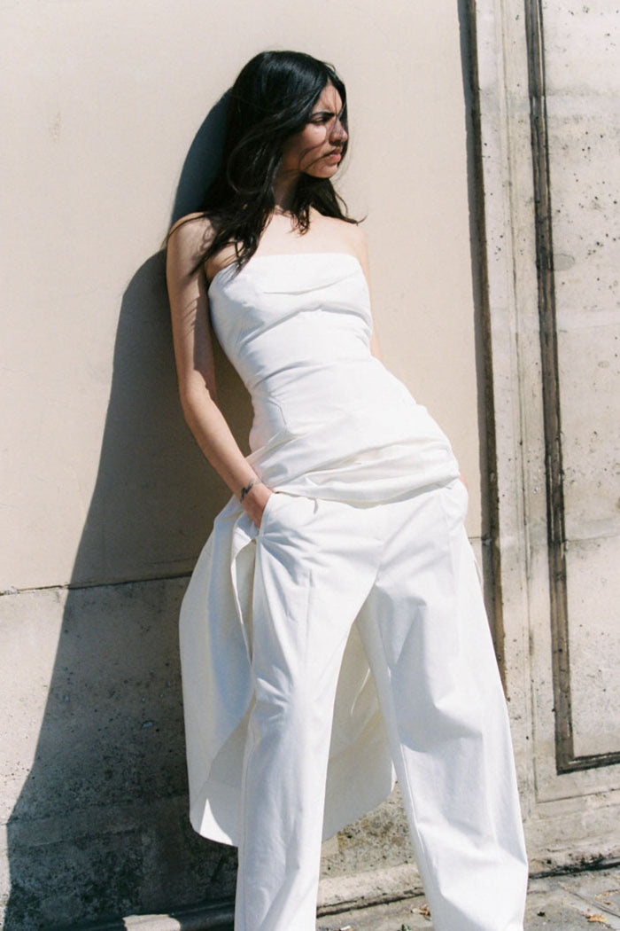 Sculpted Cotton Strapless Dress - Milk - 8