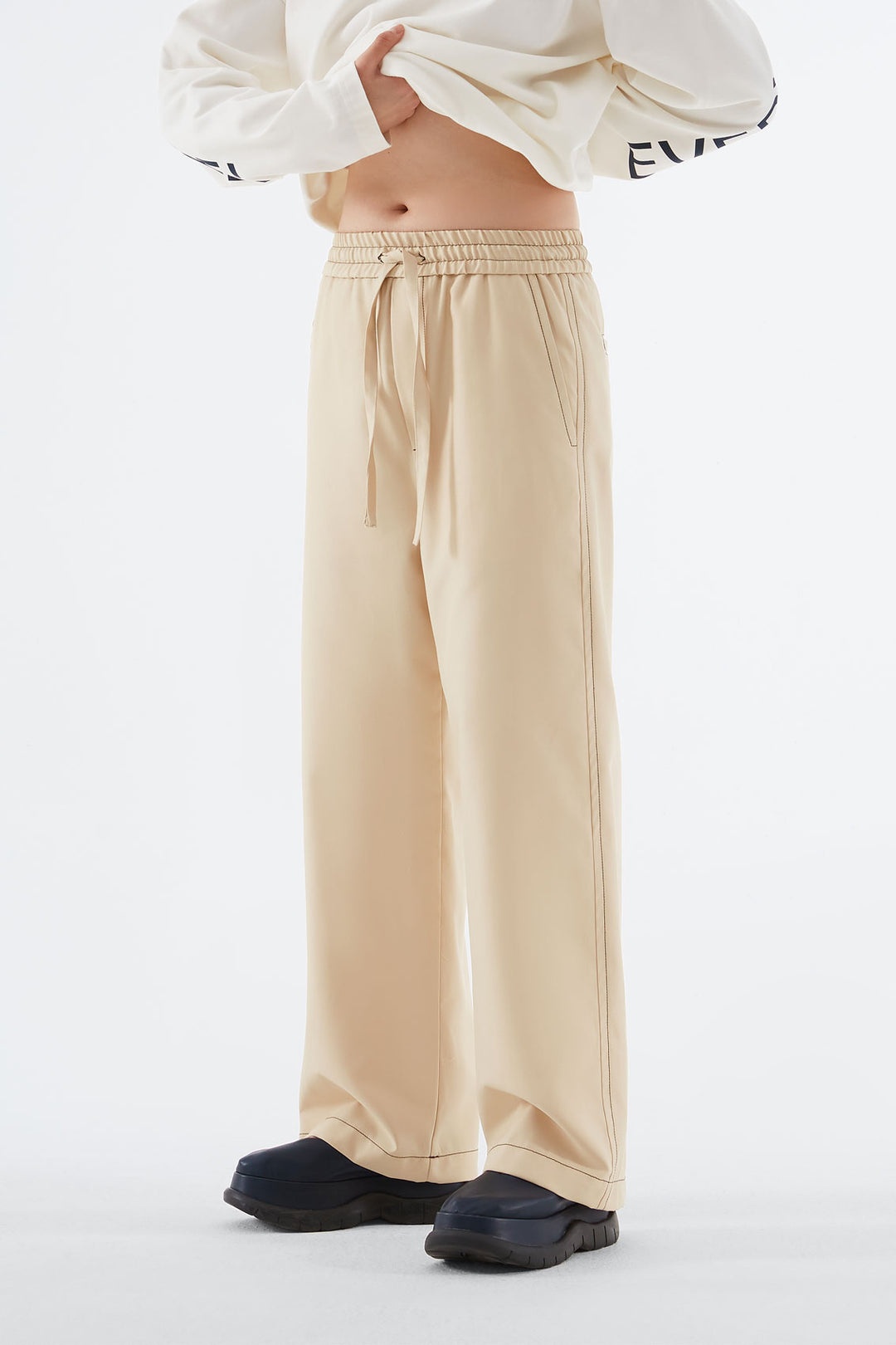 BEIGE ELASTIC PANTS - 2