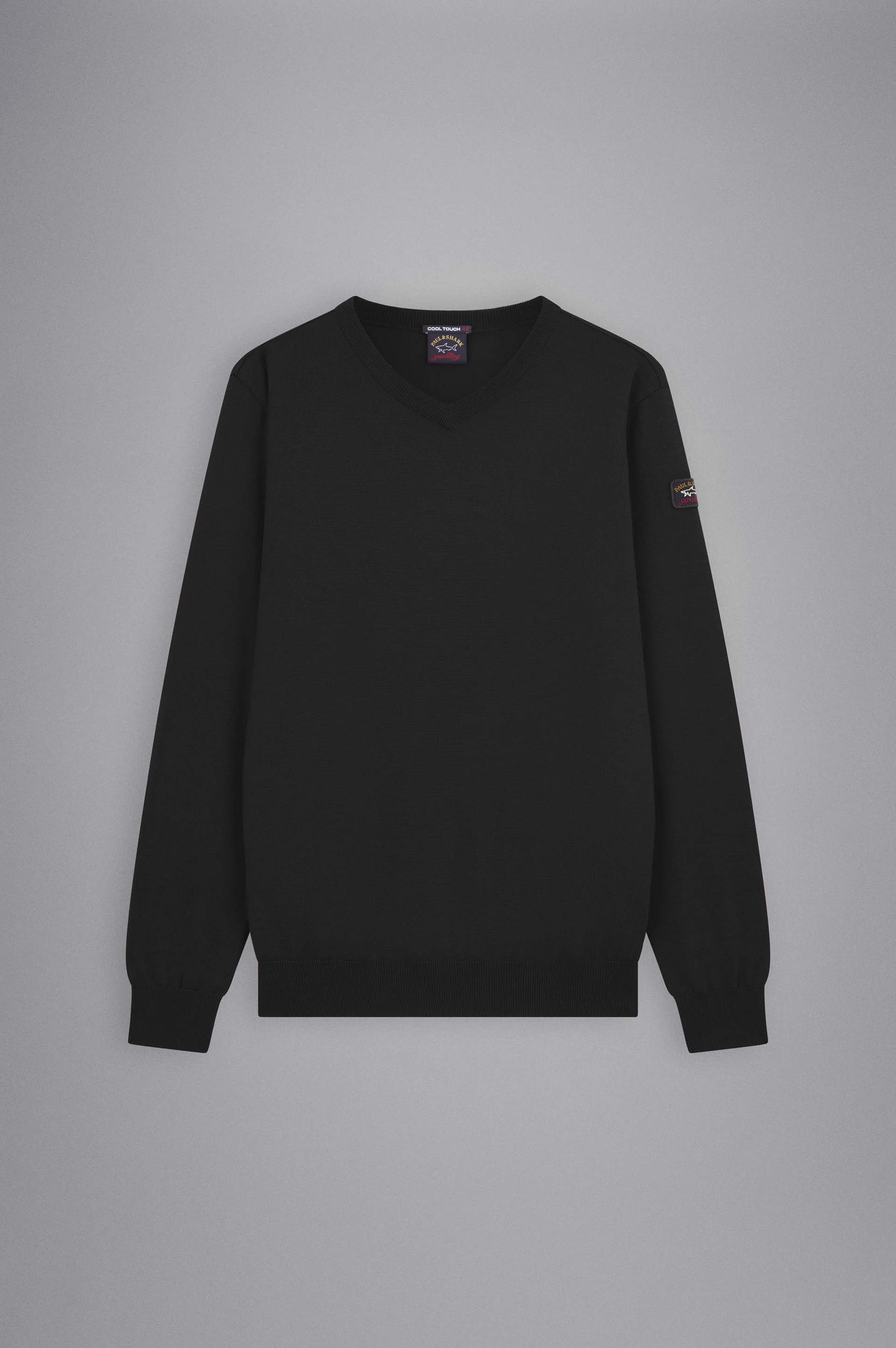 MERINO WOOL V-NECK WITH ICONIC BADGE - 1