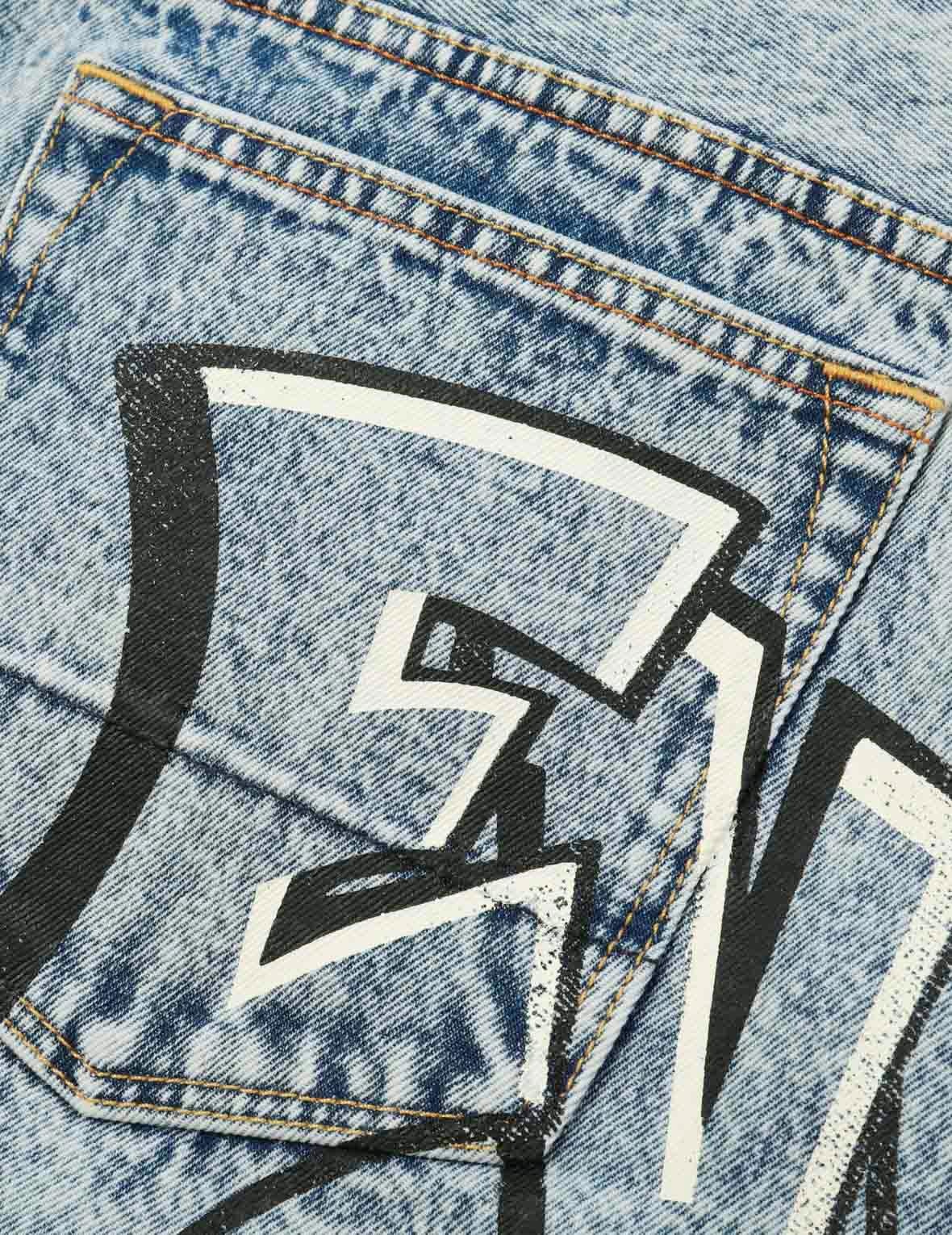 Graffiti Logo Detachable Wide-Leg Denim Jeans - 7