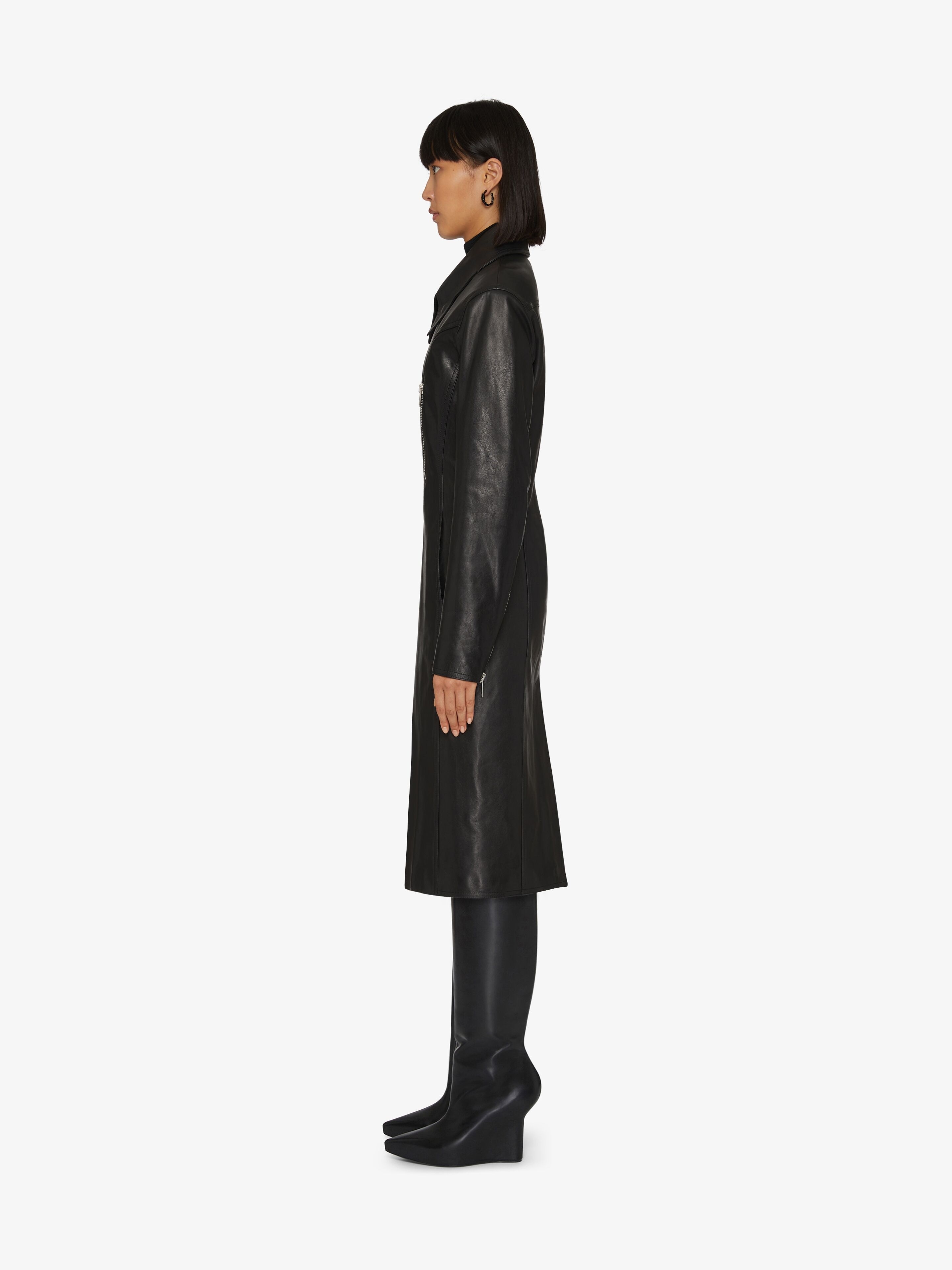 ZIPPED COAT WITH ZIP DETAILS IN LEATHER - 3
