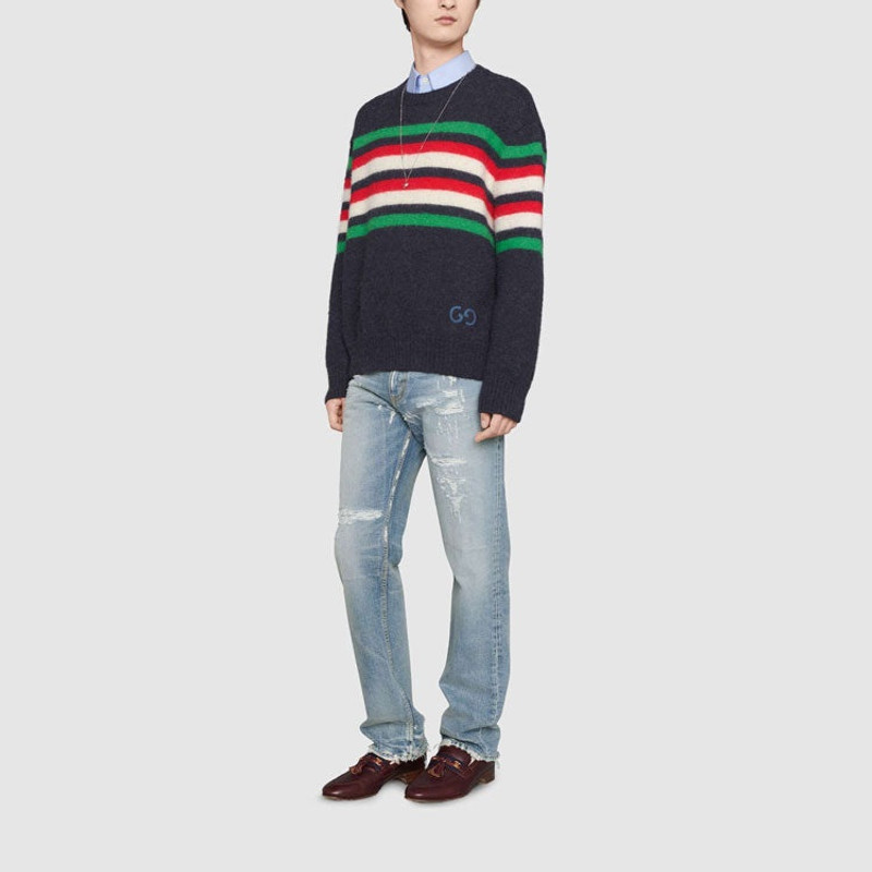 GUCCI Striped wool alpaca sweater with GG outlook