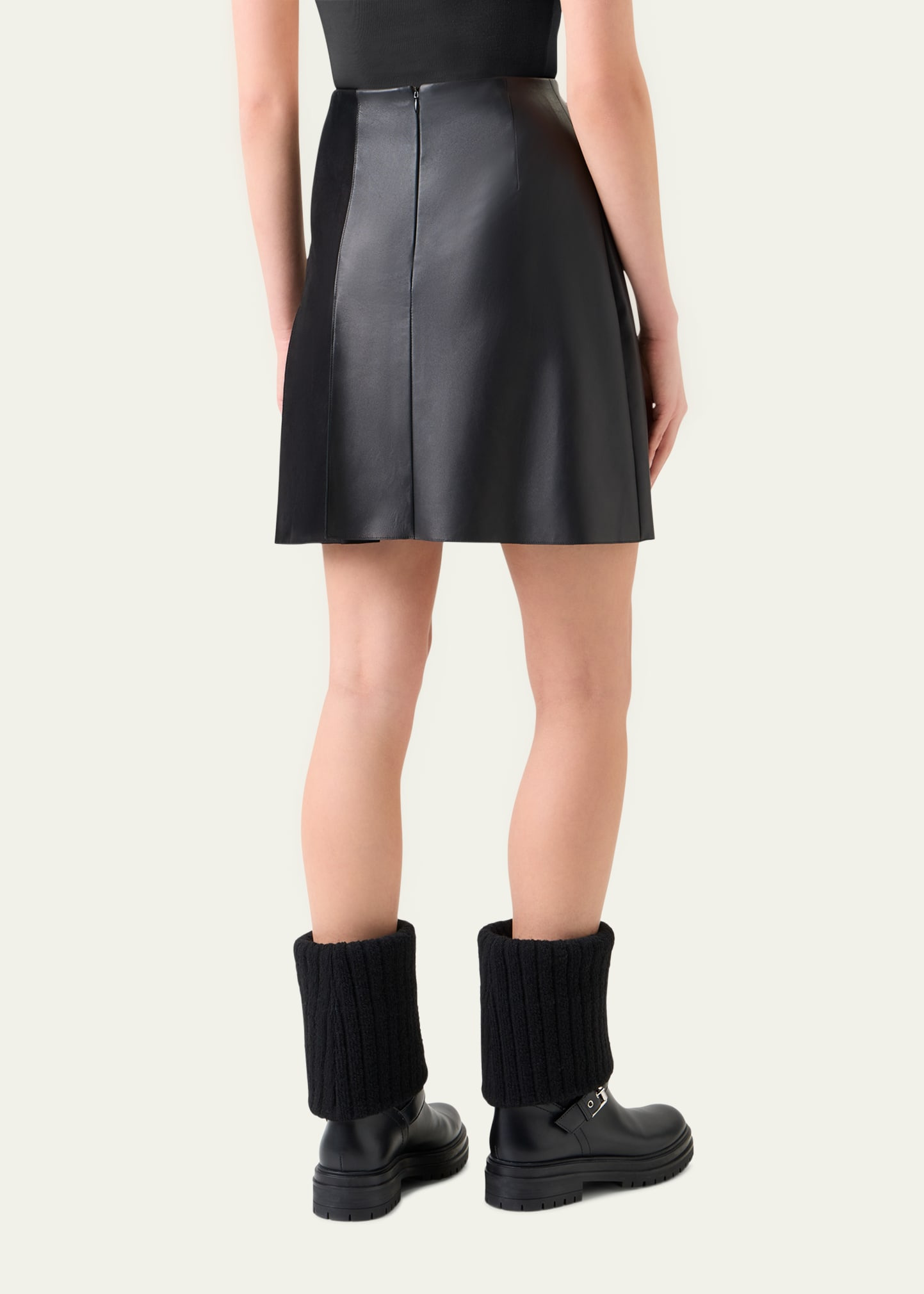 Mixed Leather Pleated Mini Skirt - 3