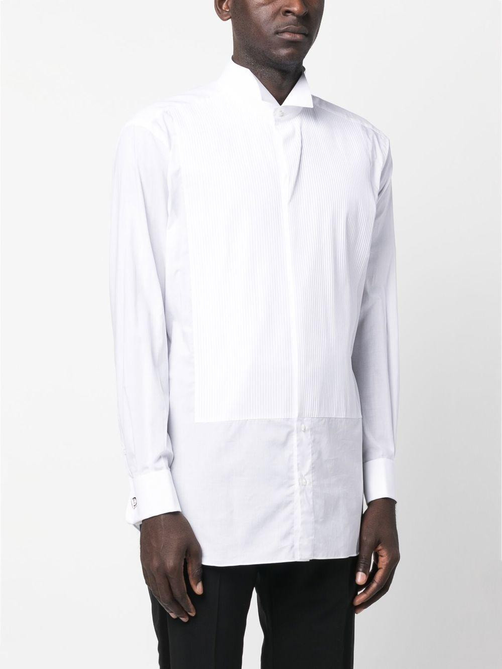 White 'Essential' evening shirt in cotton with front plastron detail and Barron collar. - 5