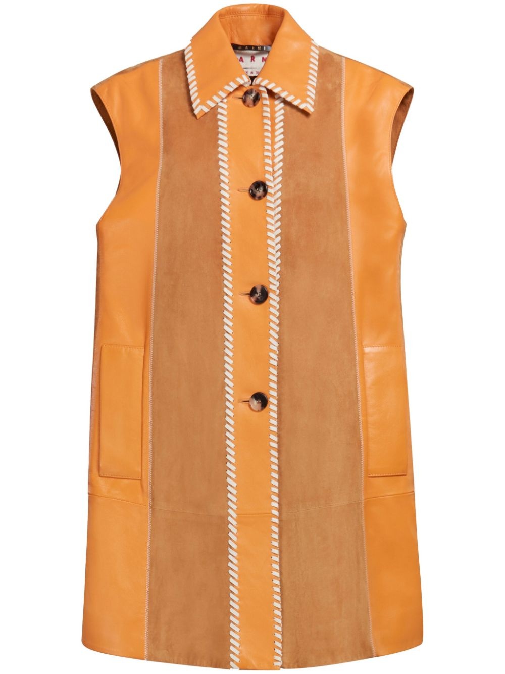 striped whipstitch-trim leather waistcoat - 1