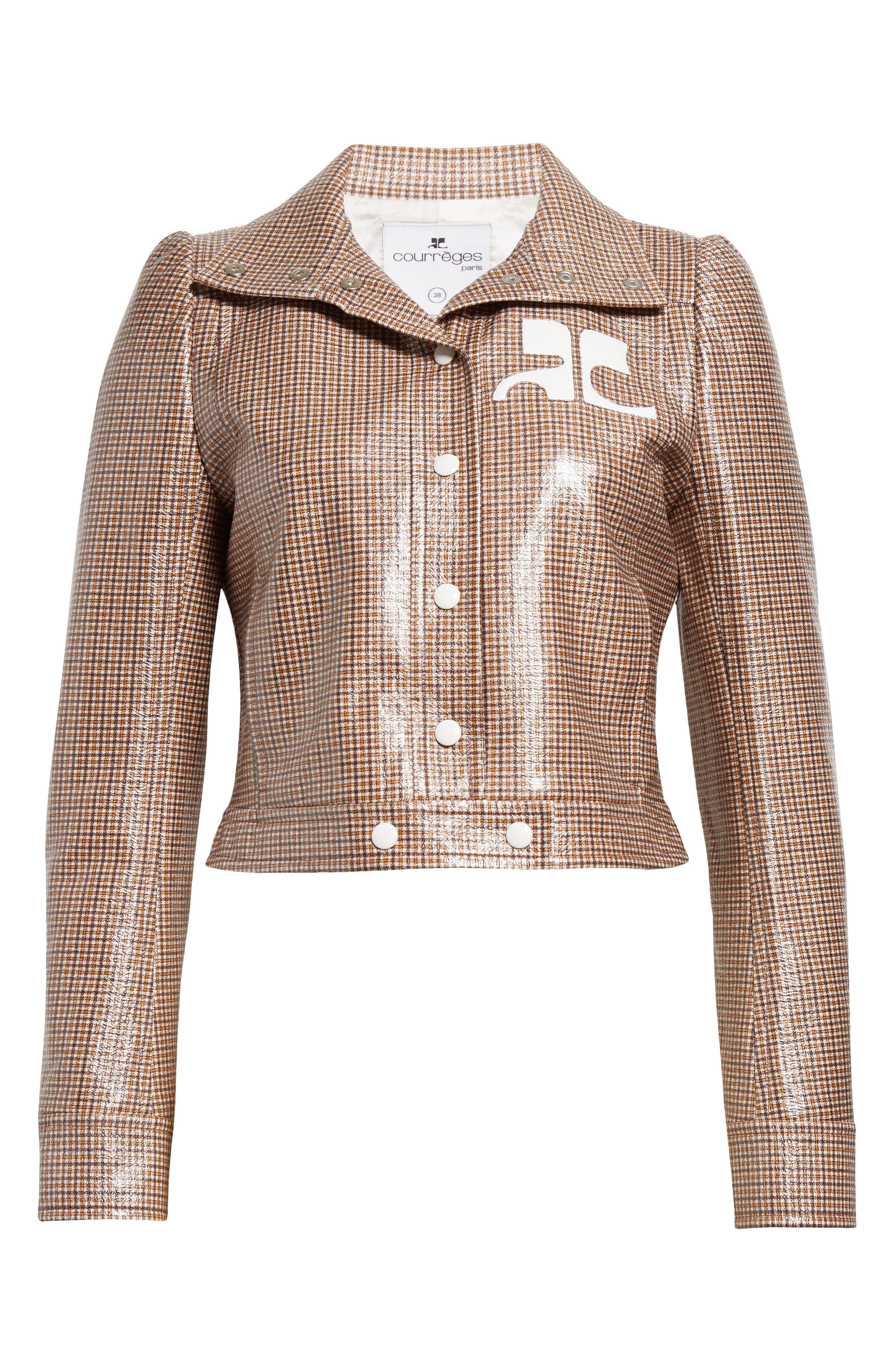Courrèges Reedition Check Coated Jacket in Brown /White at Nordstrom - 7