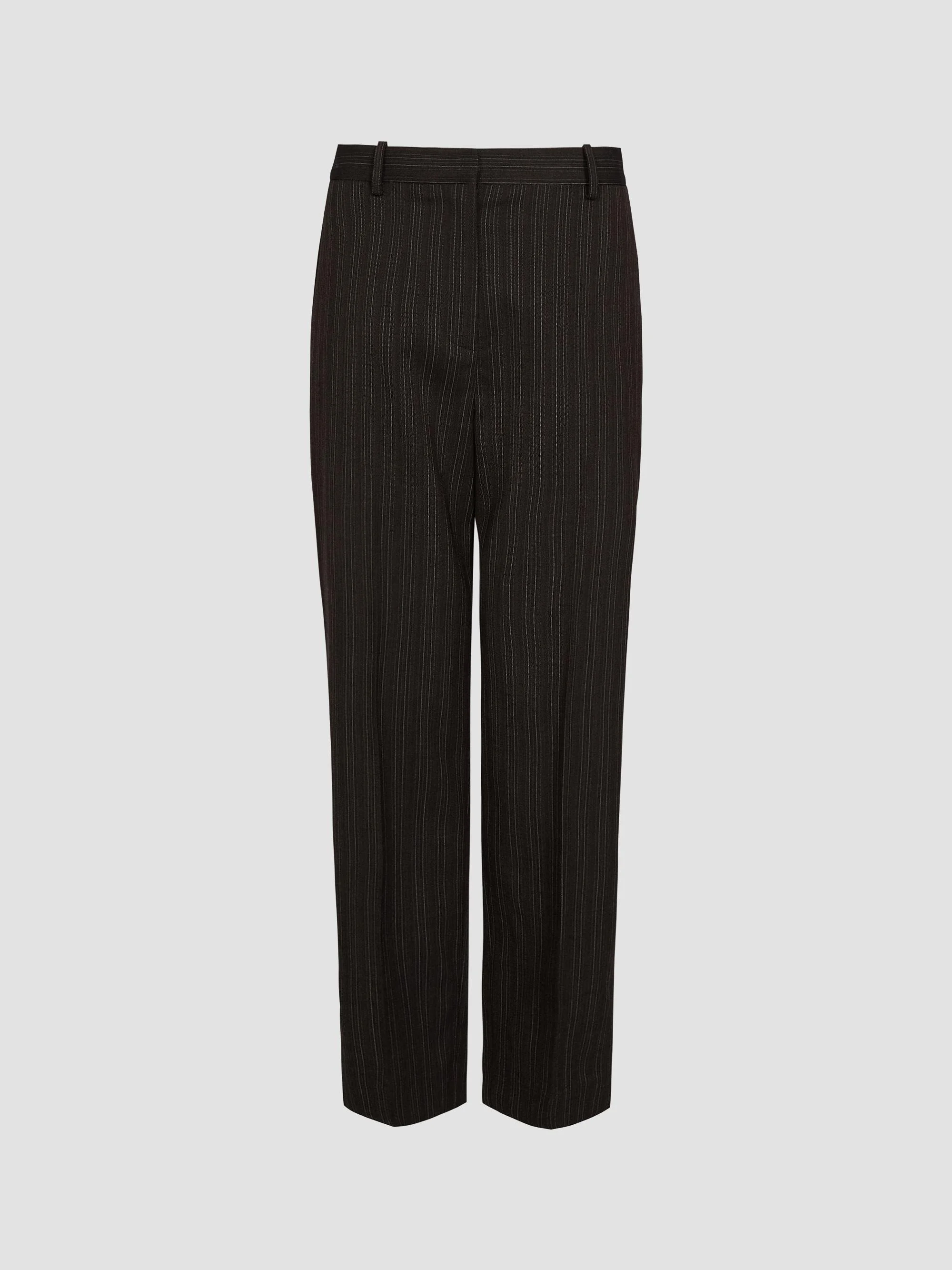 Women's Roberts Pinstriped Wool-Blend Straight-Leg Pants - Dark Chocolate - 1