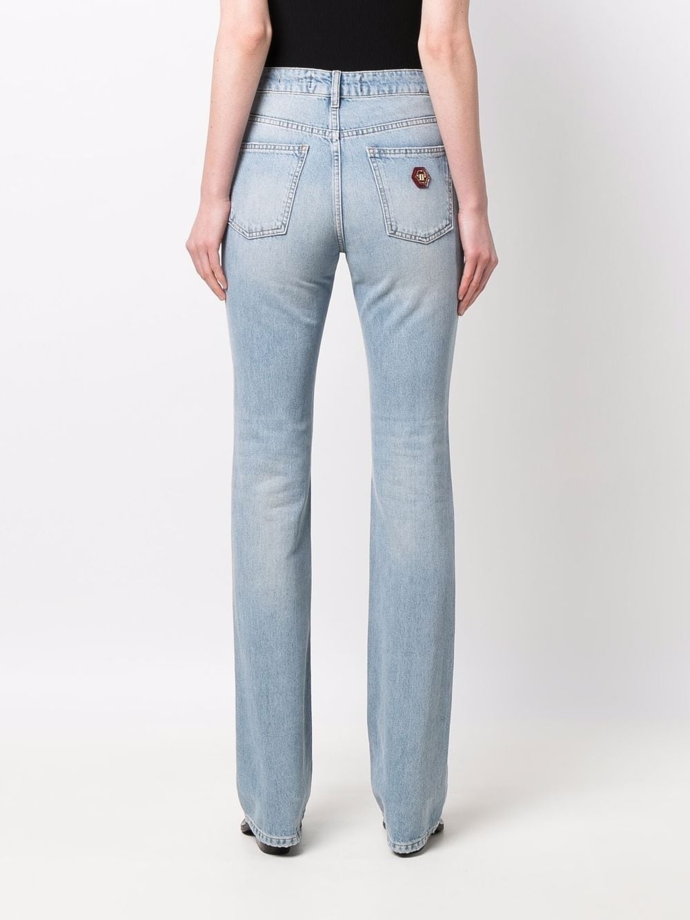 logo-plaque high-waist flared jeans - 4