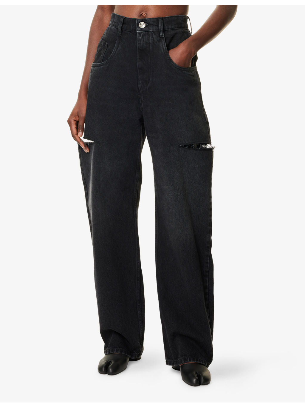 Cut-Out Wide-Leg Denim Jeans - 3