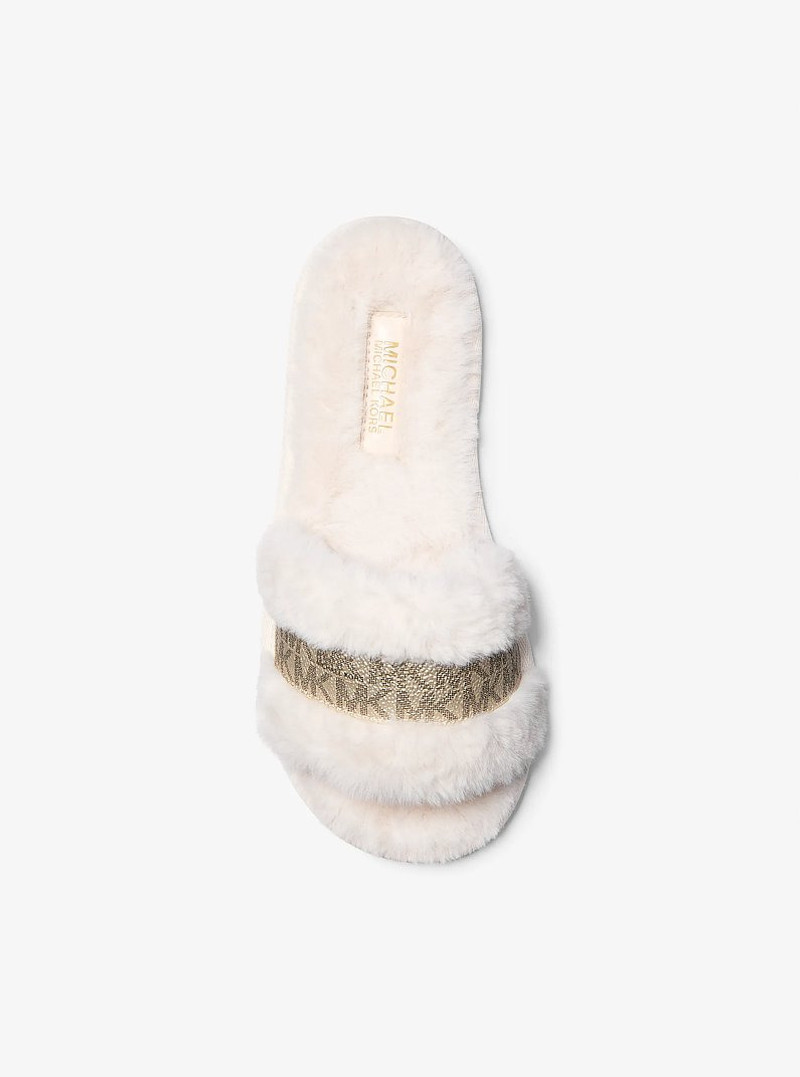 Alexis Faux Fur and Metallic Signature Logo Slide Sandal 3