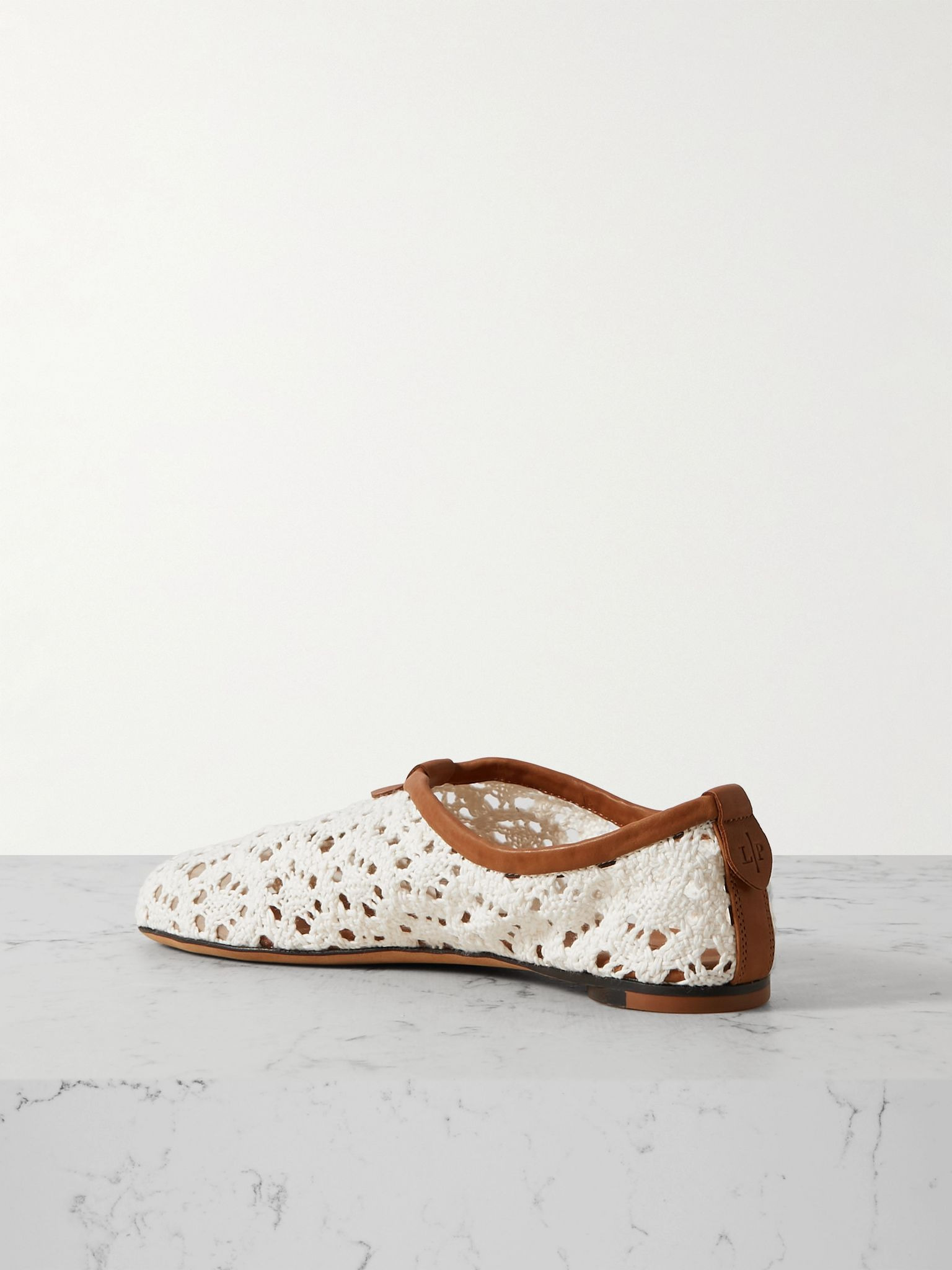 Floaty leather-trimmed macramé lace flats Off-white - 3