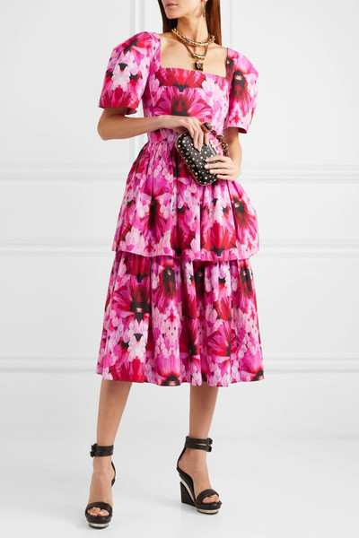 Alexander McQueen Tiered printed cotton-poplin midi dress outlook