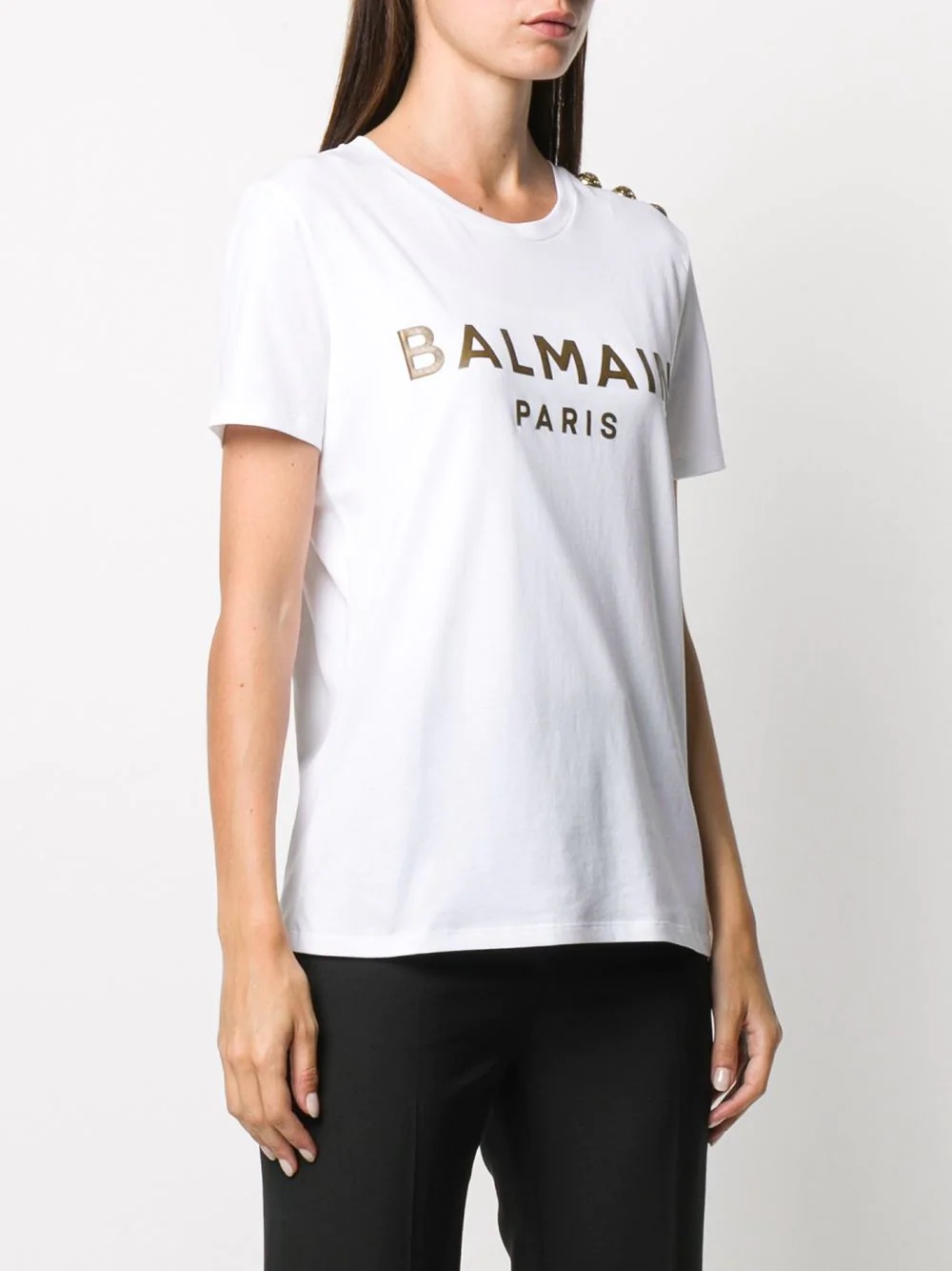 button-embellished metallic logo T-shirt - 3