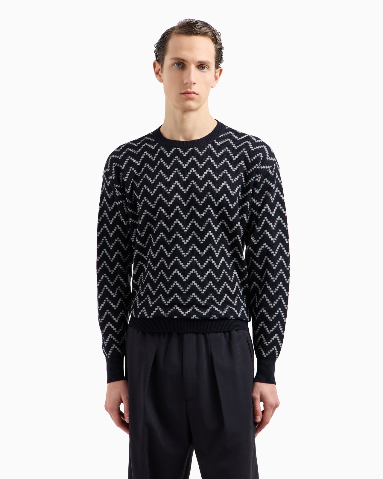 CREW-NECK JACQUARD COTTON AND CASHMERE JUMPER - 2