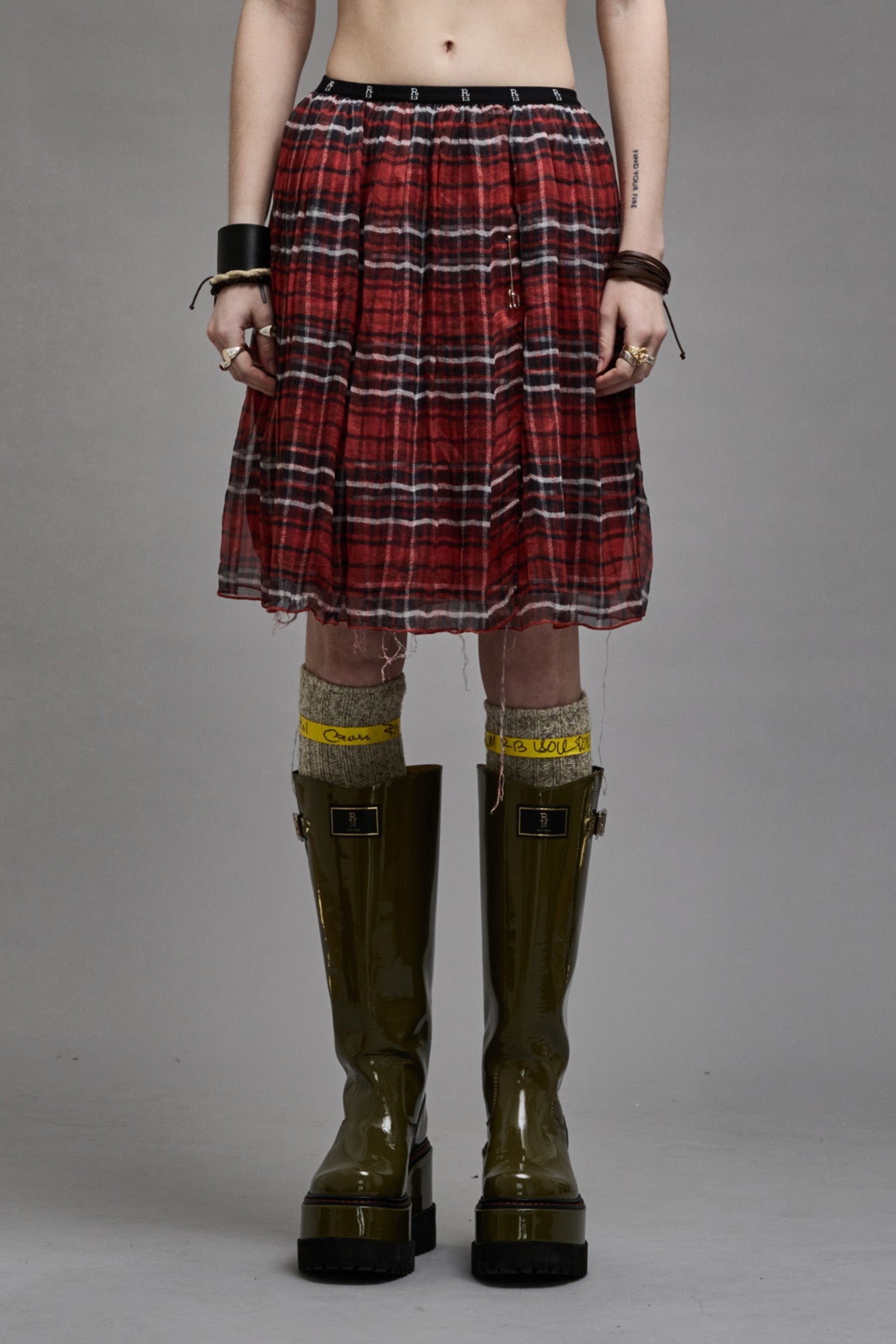 DOUBLE LAYER KILT SKIRT - RED PLAID - 4