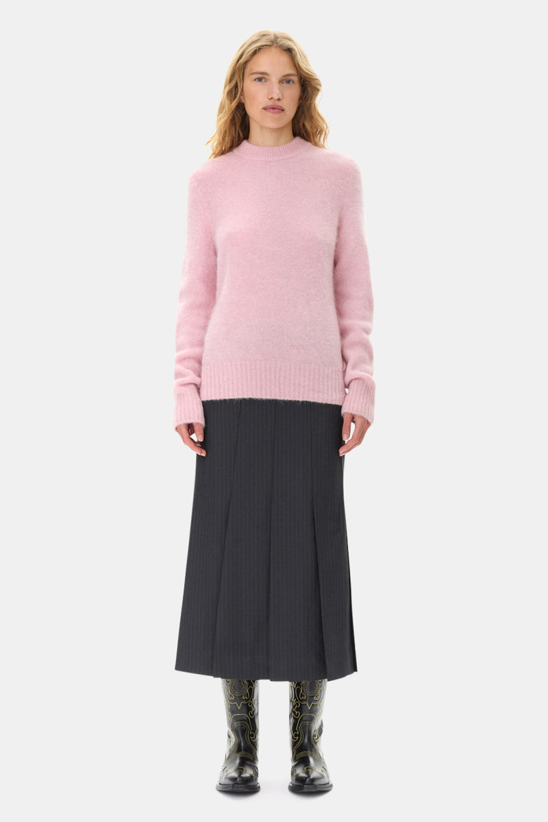 GANNI PINK BRUSHED ALPACA O-NECK SWEATER outlook