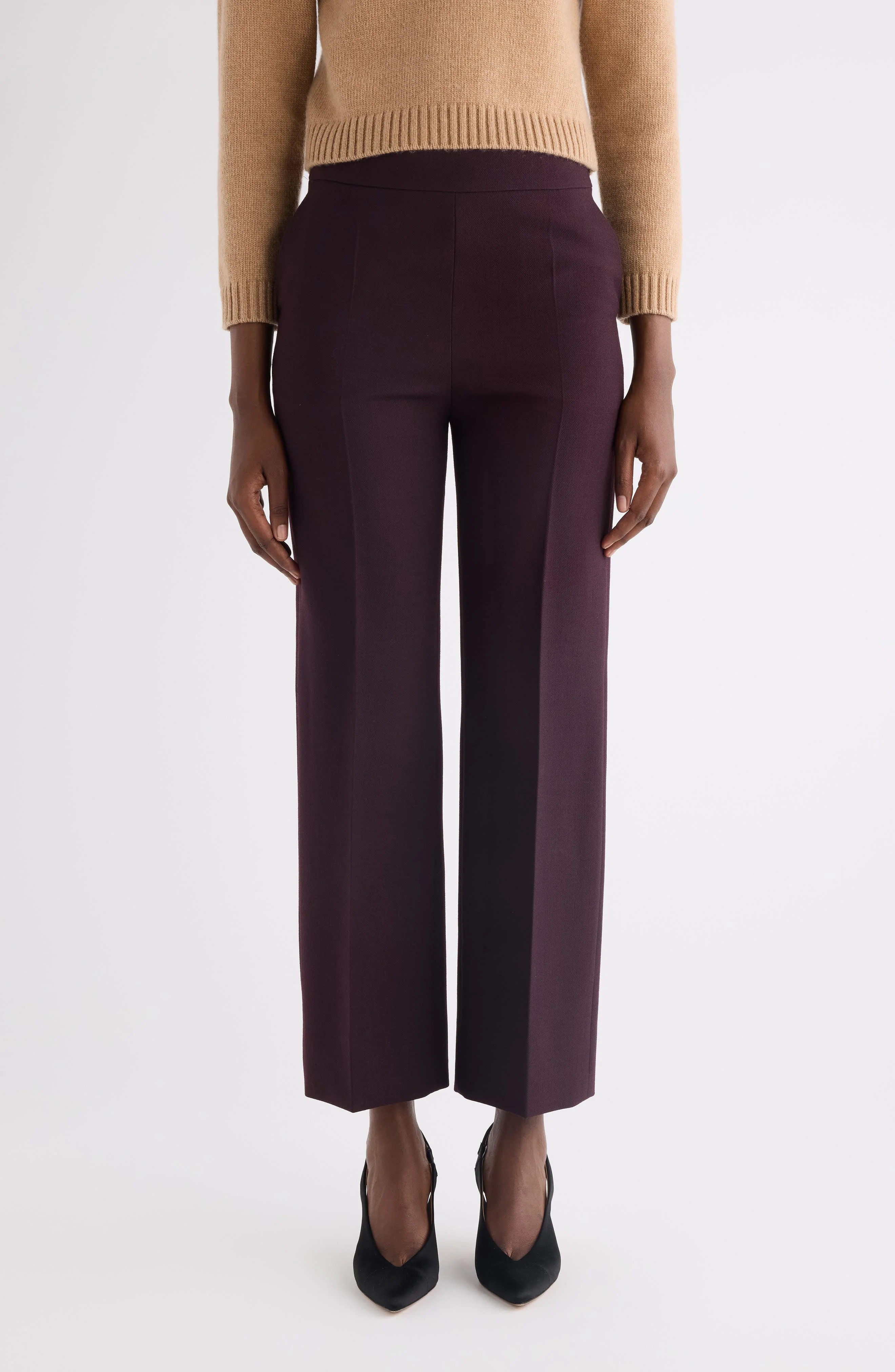 Chloé Straight Leg Wool Crepe Trousers in Obscure Purple at Nordstrom - 1
