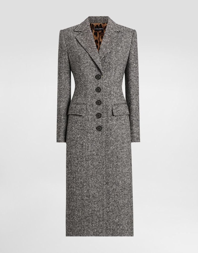 Single-breasted coat in wool chevron 1