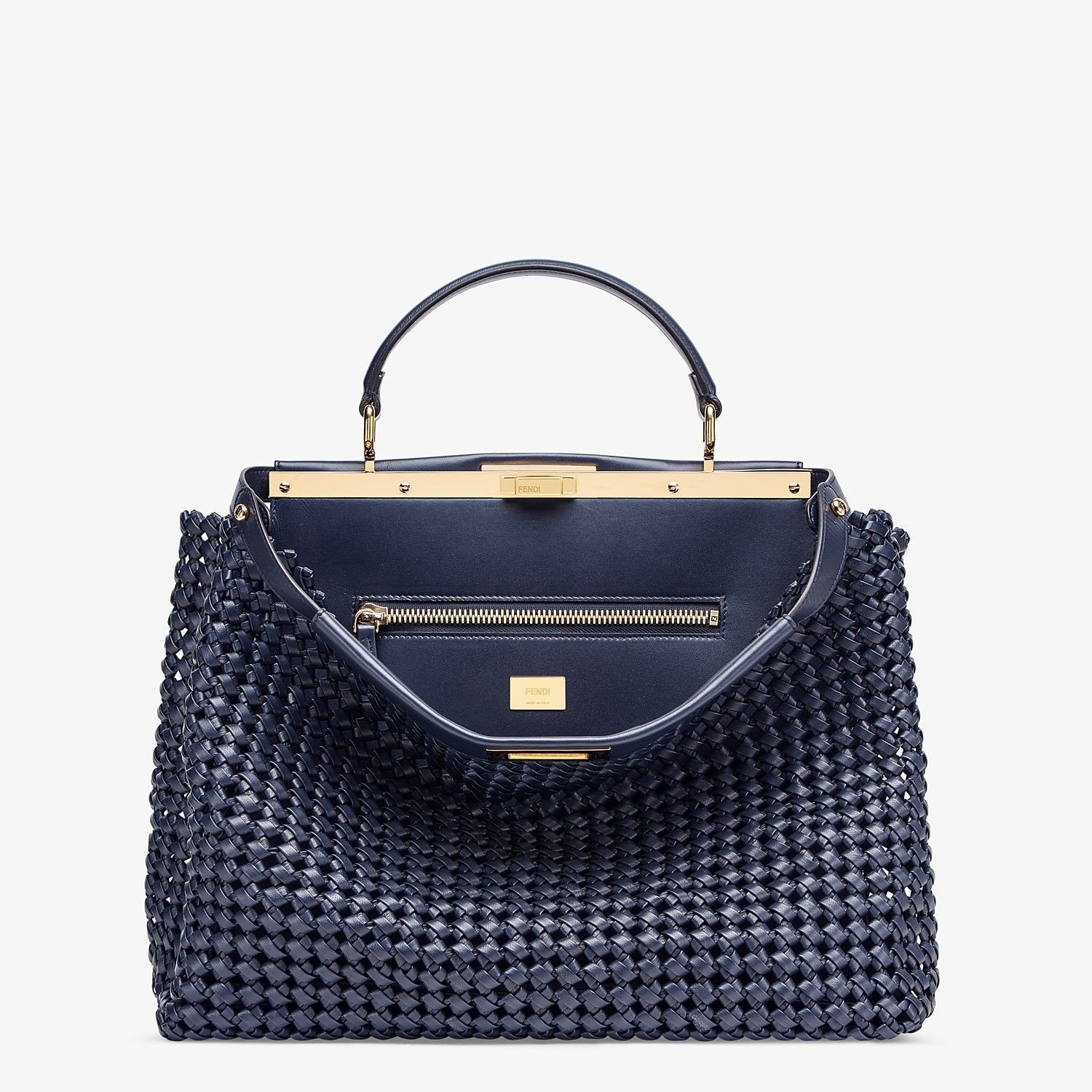 Blue leather interlace bag - 1