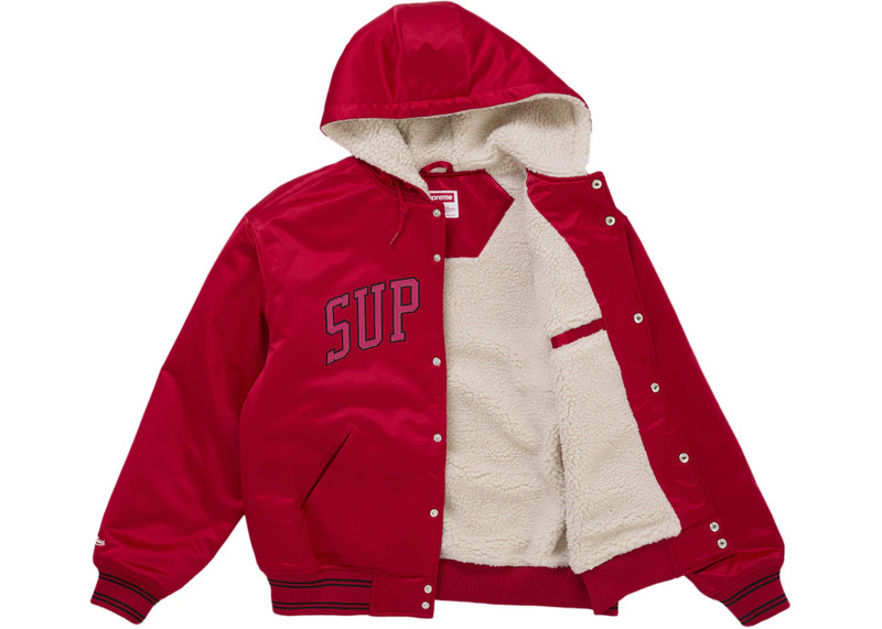 Supreme Supreme Mitchell & Ness Lined Hooded Satin Varsity Jacket Red outlook