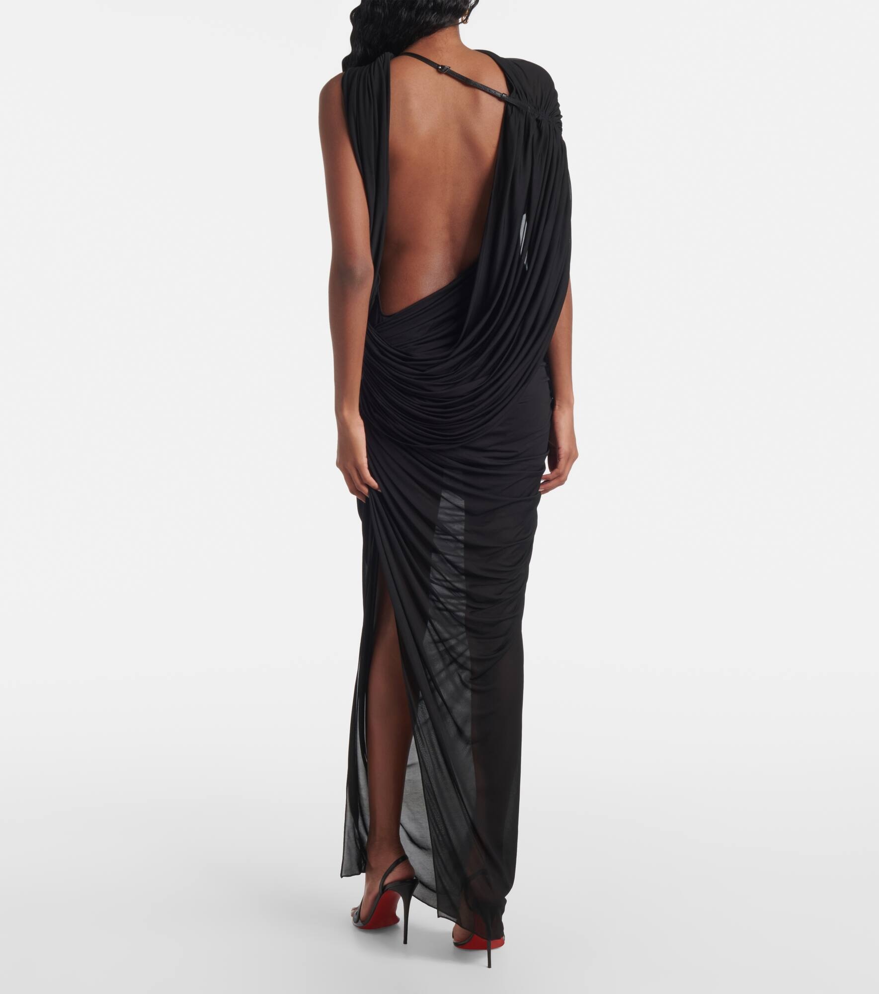 Draped open-back jersey maxi dress - 3