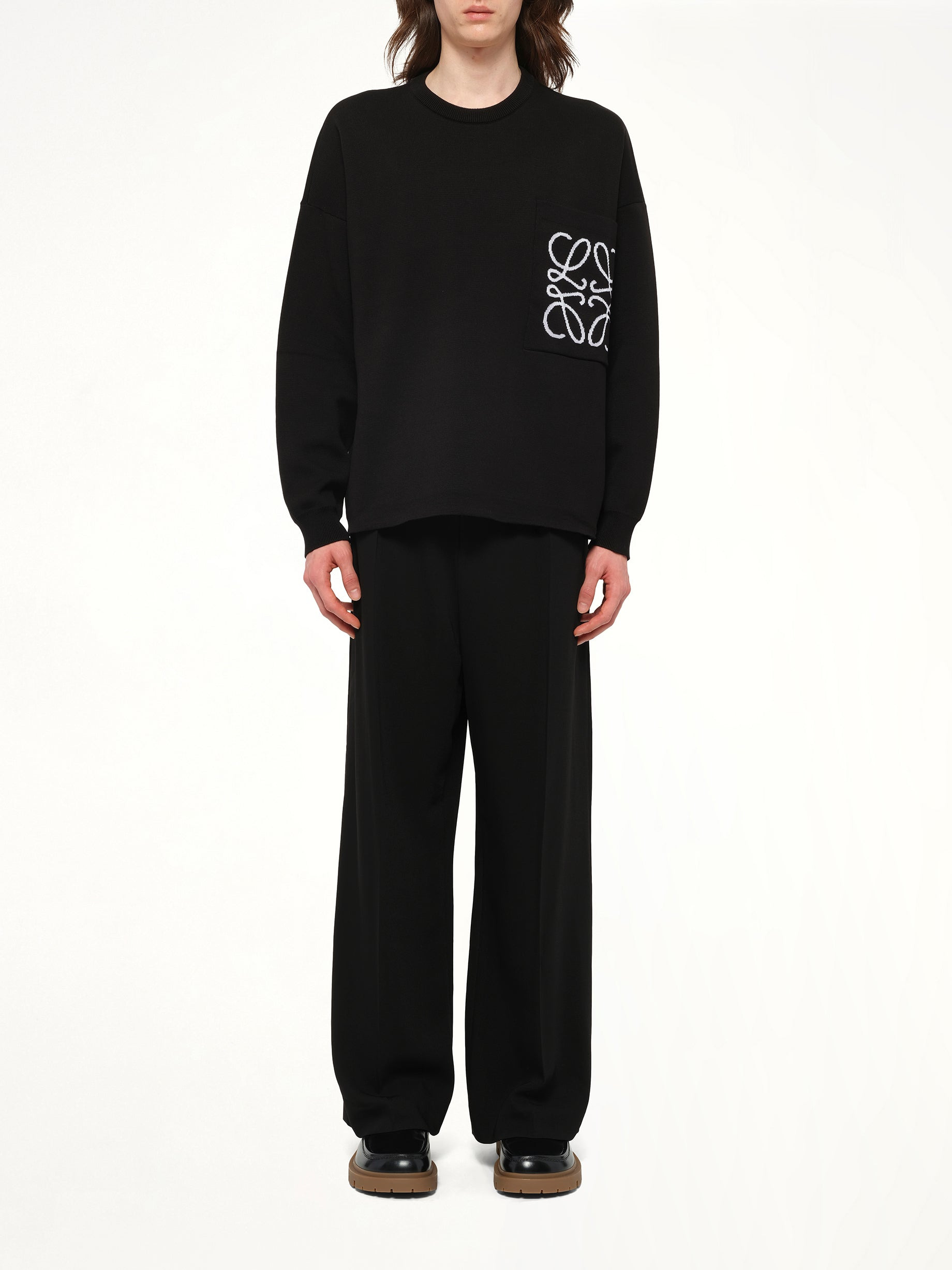 Anagram Pocket Sweater in Black/White - 7