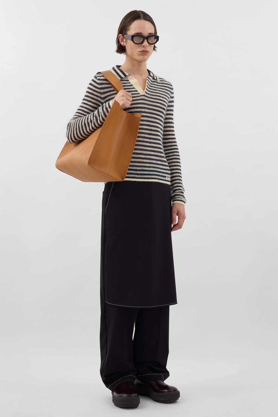 STRIPED MOHAIR POLO / off white & deep blue stripes - 3