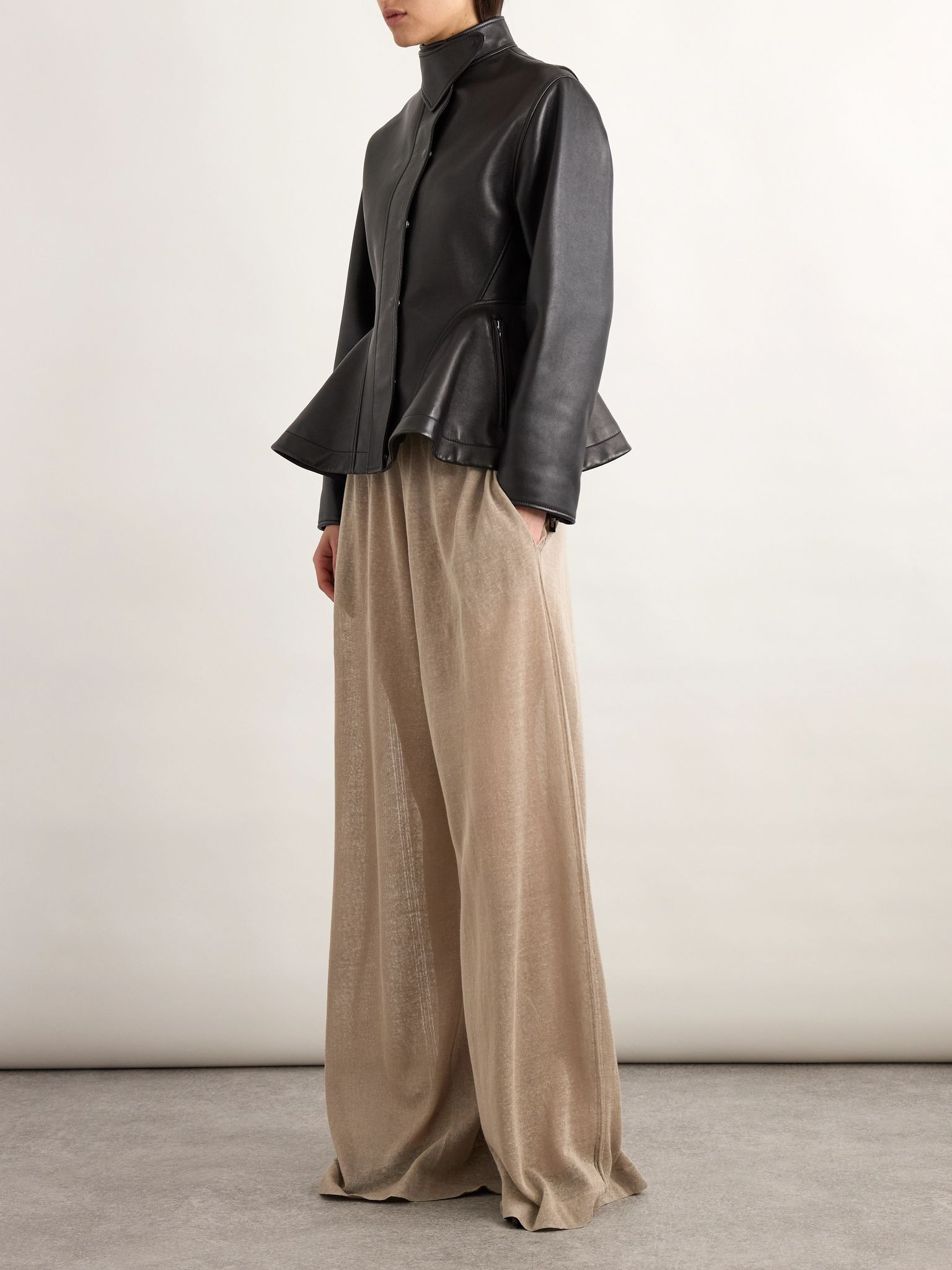 Linen and silk-blend pants Taupe - 5