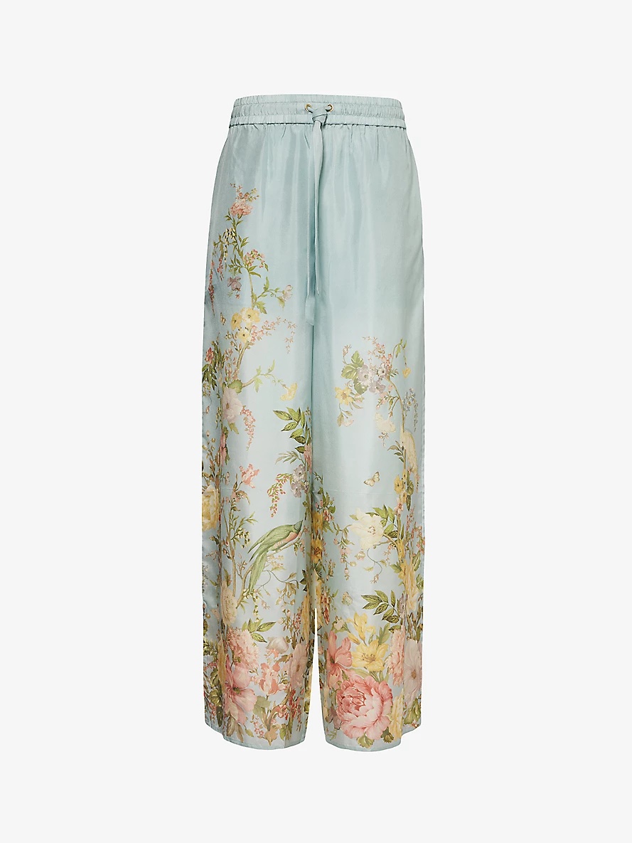 Waverly floral-print straight-leg high-rise silk trousers - 1