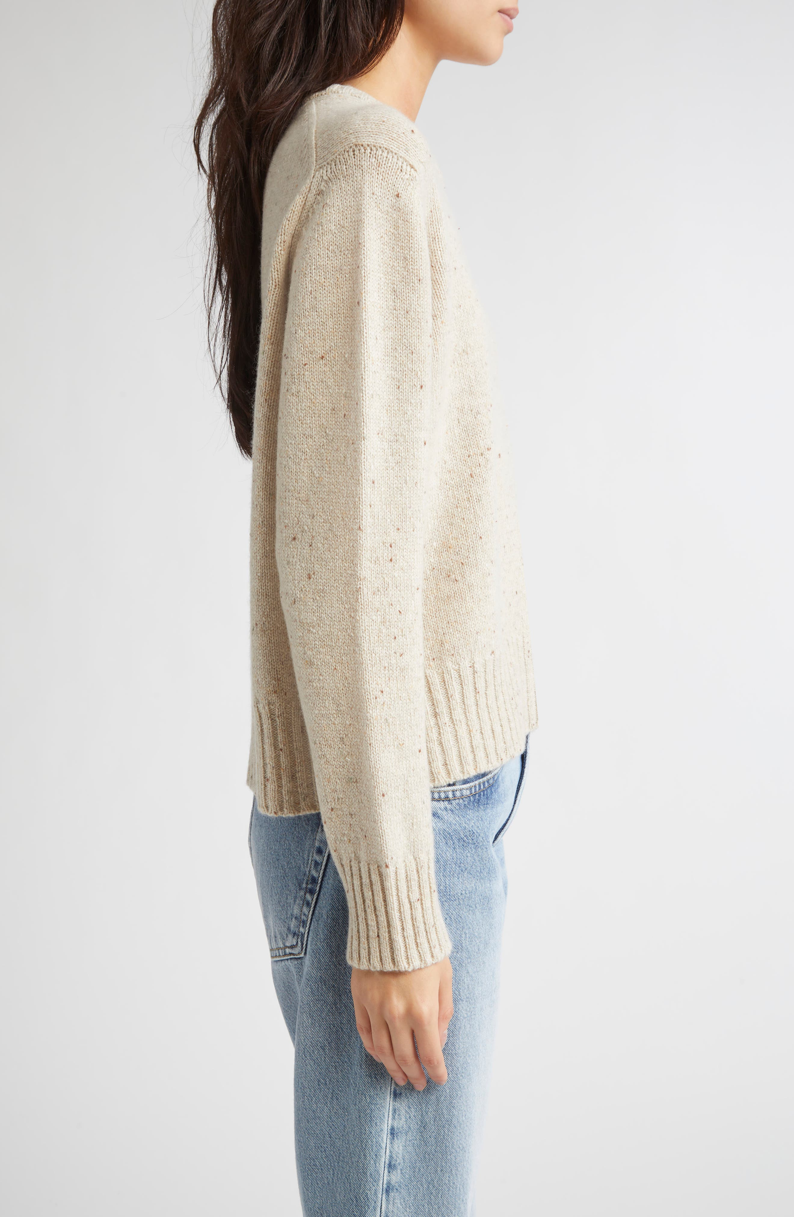 Johnstons of Elgin Relaxed Fit Cashmere Donegal Sweater in Cream Dun Donegal at Nordstrom - 3