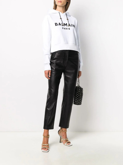 Balmain cropped flocked logo hoodie outlook