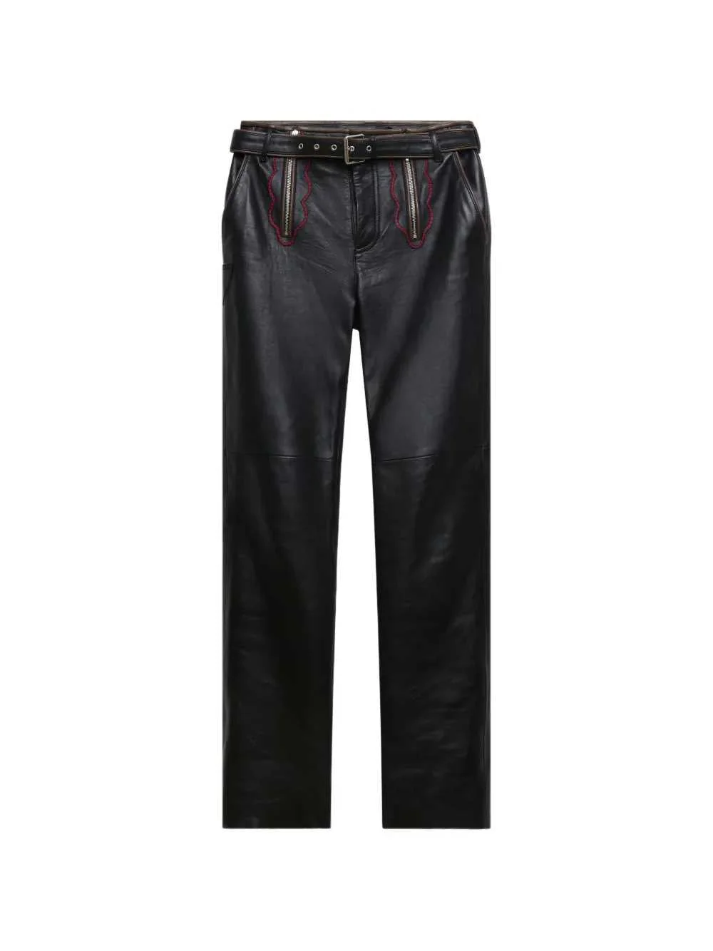 Marni Men Leather Trousers With Embroidered Inserts - 1