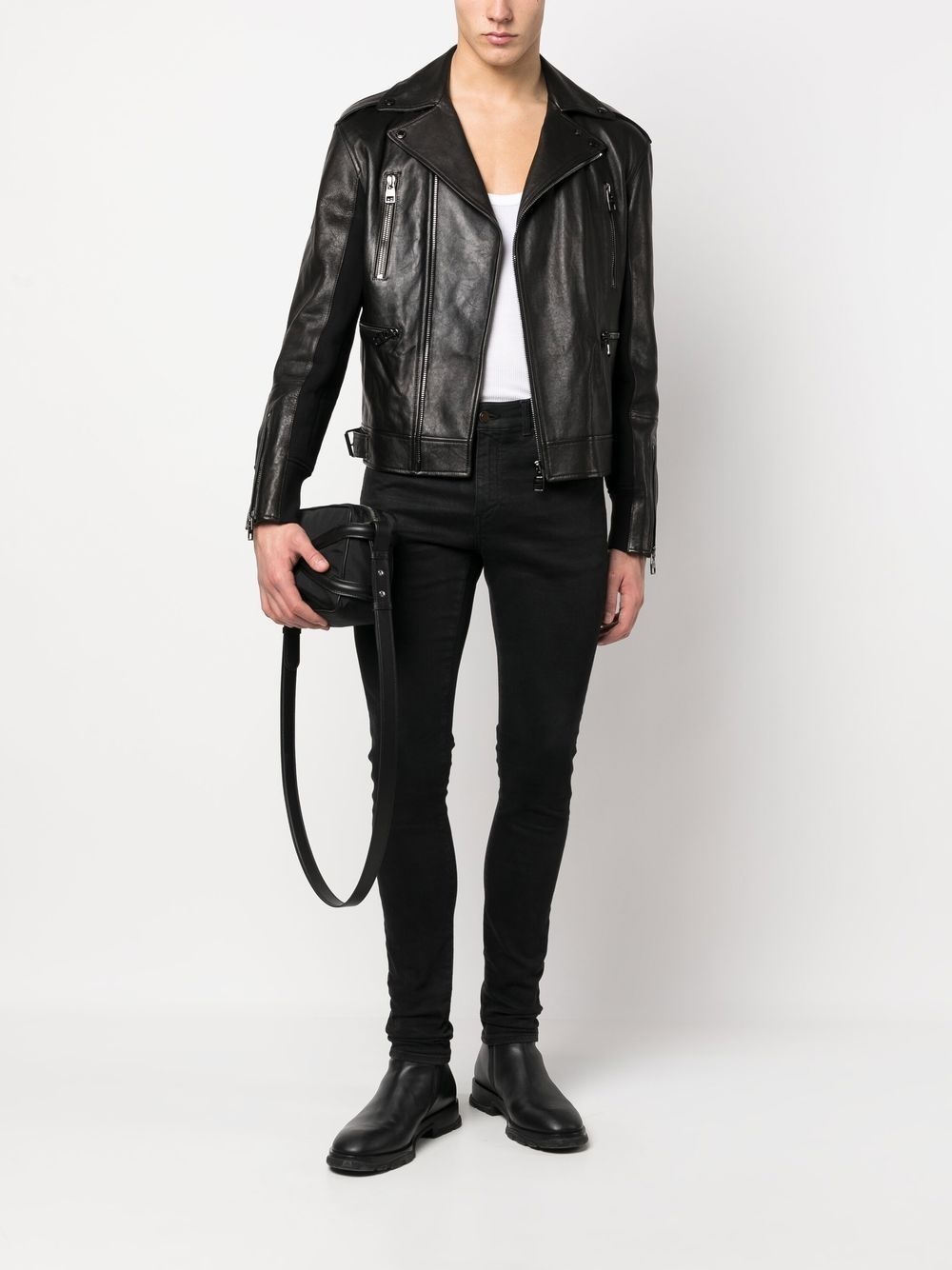 leather-trim biker jacket - 2