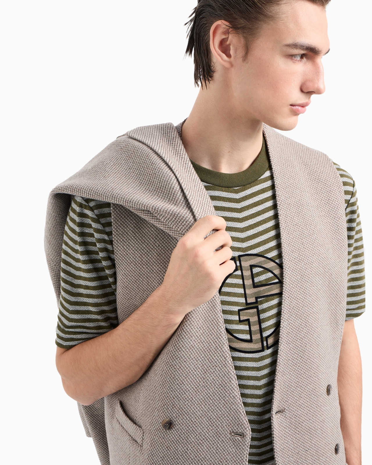 Chevron jacquard stretch viscose crew-neck T-shirt - 6