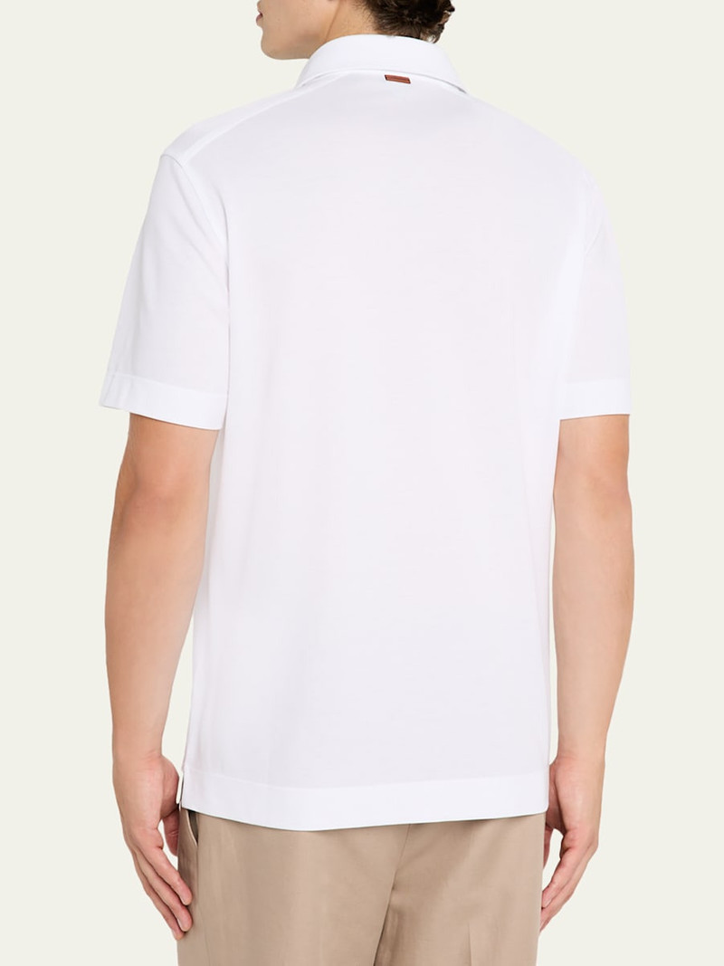 ZEGNA Men's Cotton Polo Shirt with Leather-Trim Pocket outlook