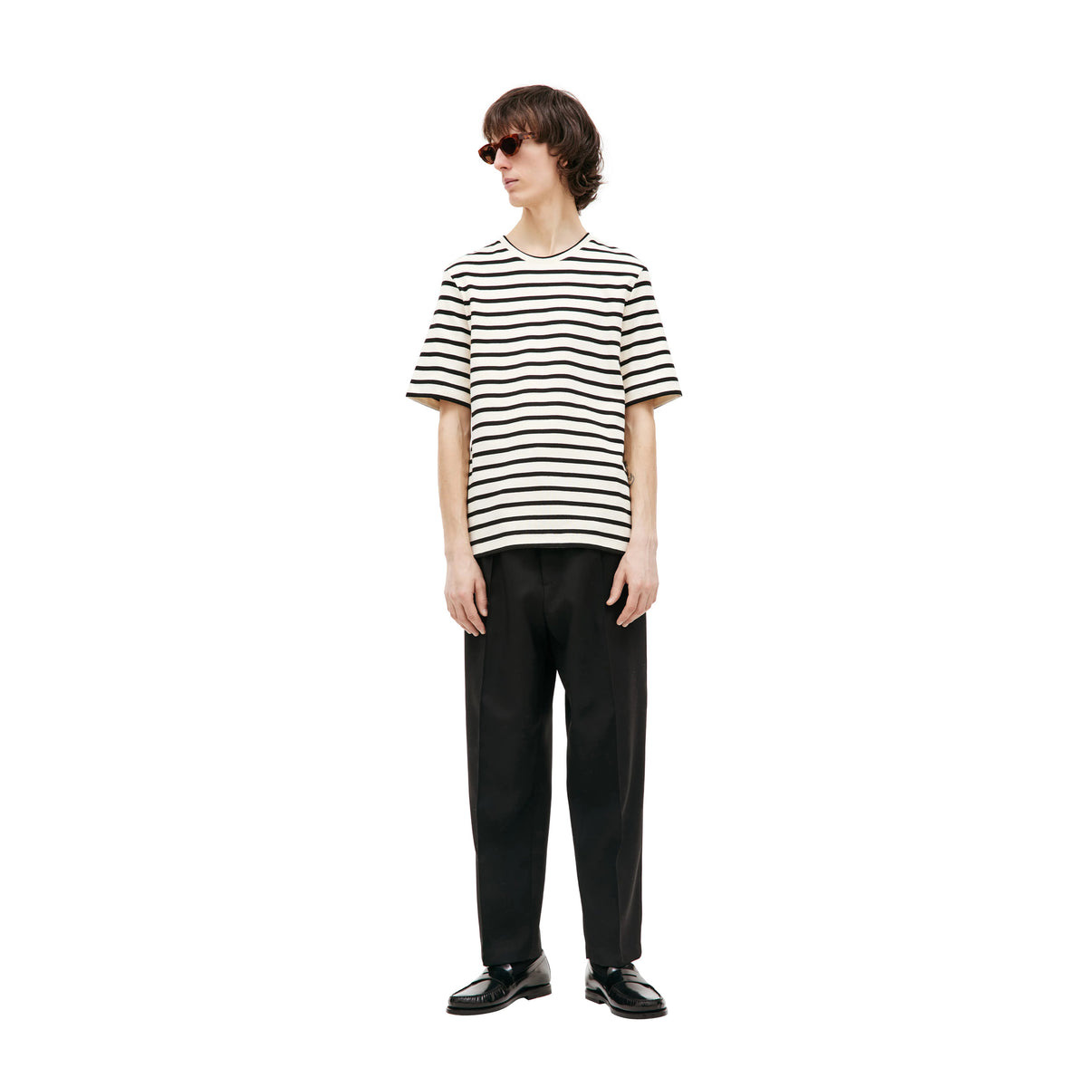 S/S STRIPED T-SHIRT (WHITE/GREY) - 1