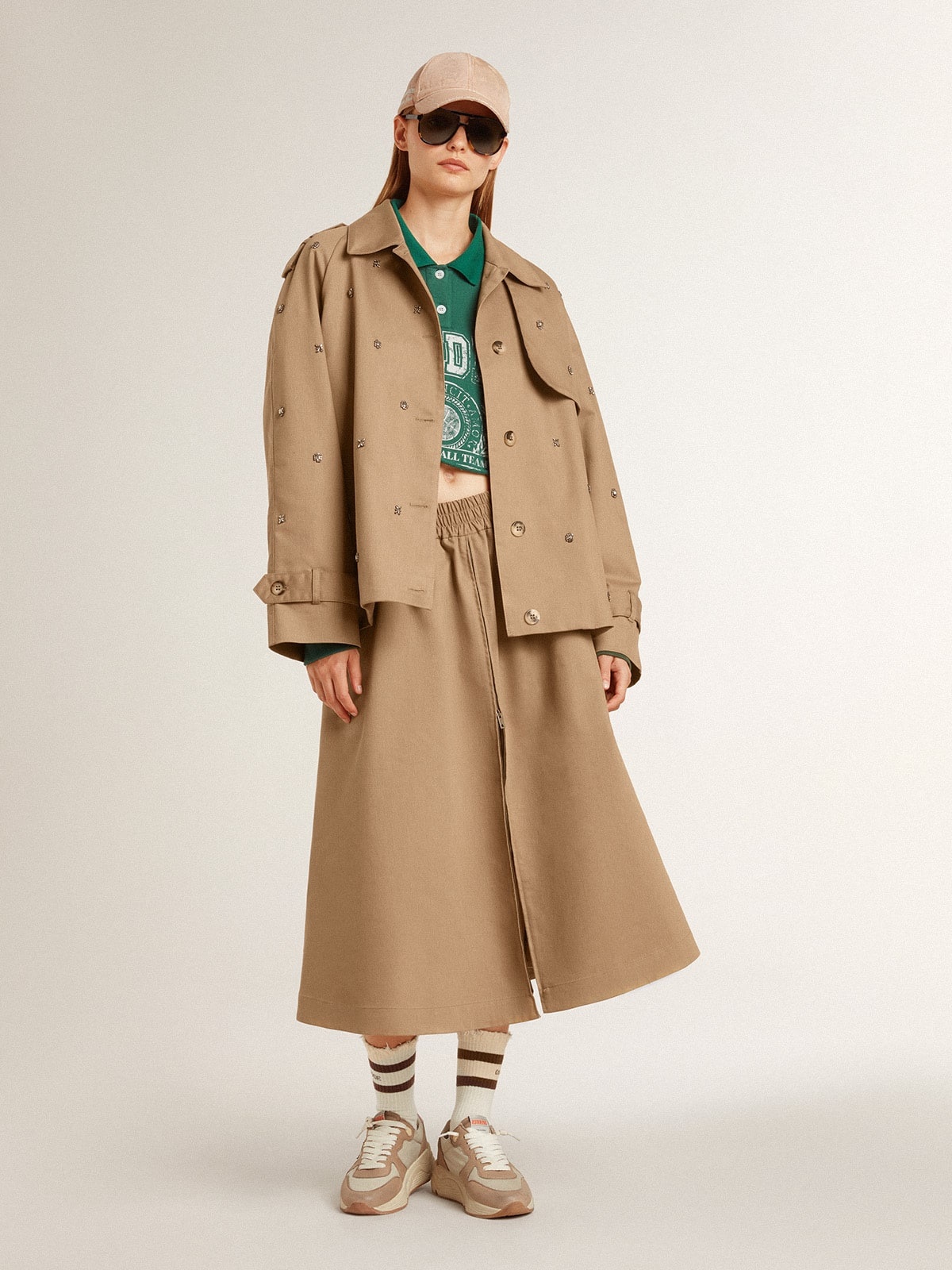 Women's oversized trench coat with crystals - 3