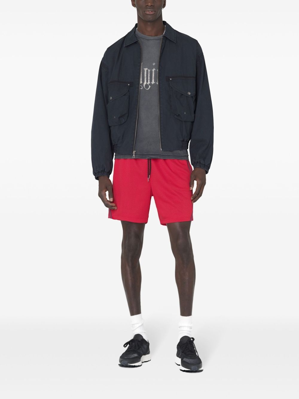 stripe-detail mesh shorts - 2