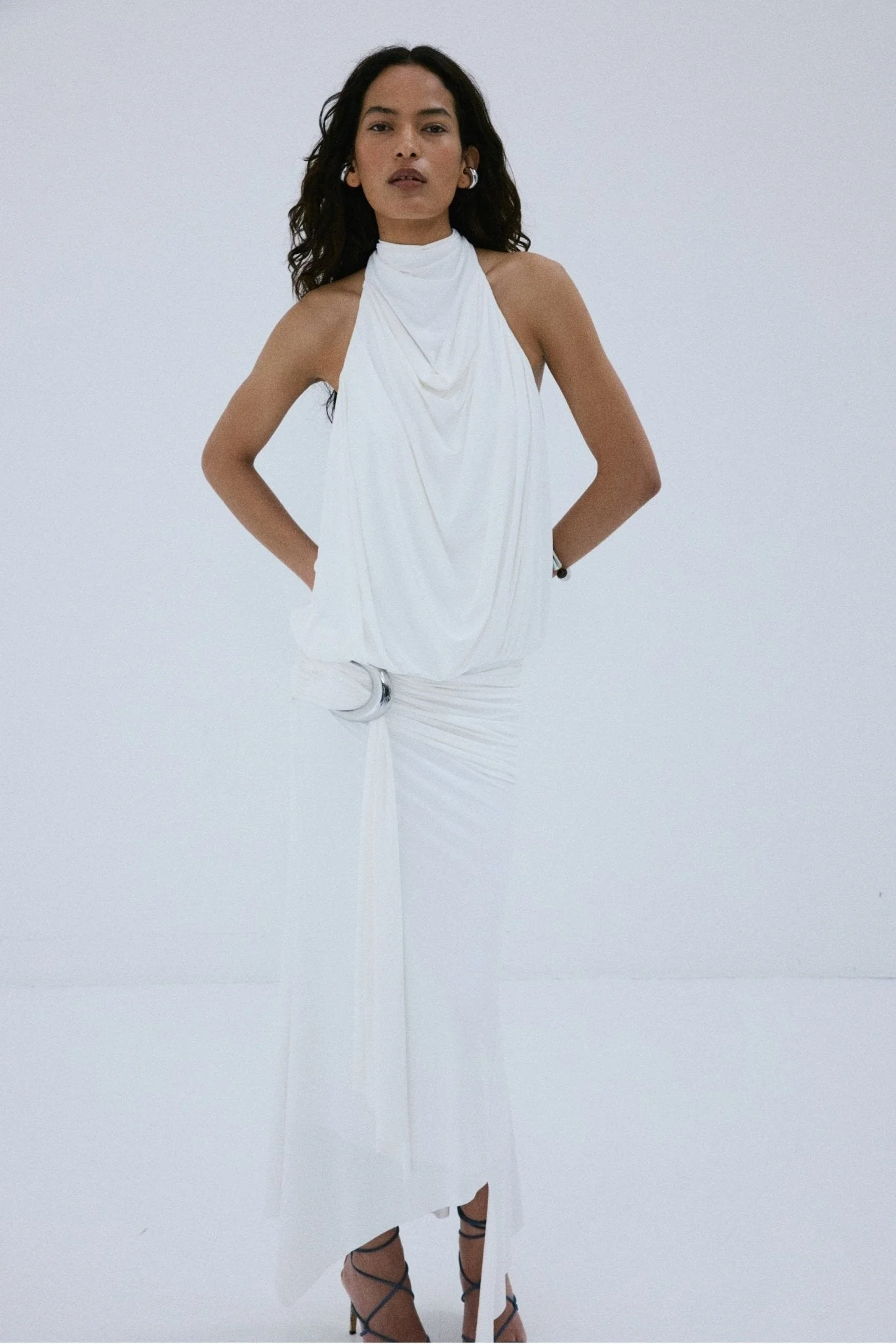 VIDA MIDI DRESS IN IVORY SPANDEX JERSEY - 1