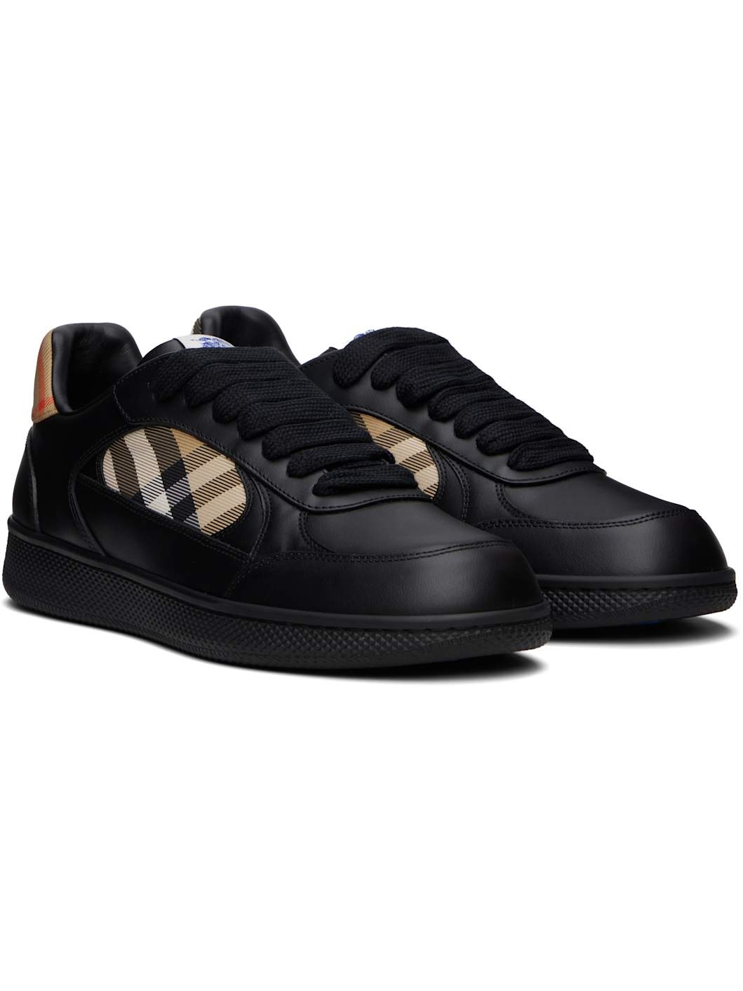 Black Leather & Check Terrace Sneakers​ - 4