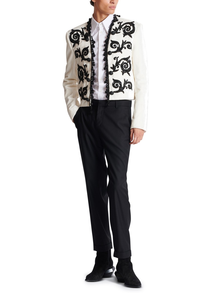 Cropped embroidered velvet jacket - 6