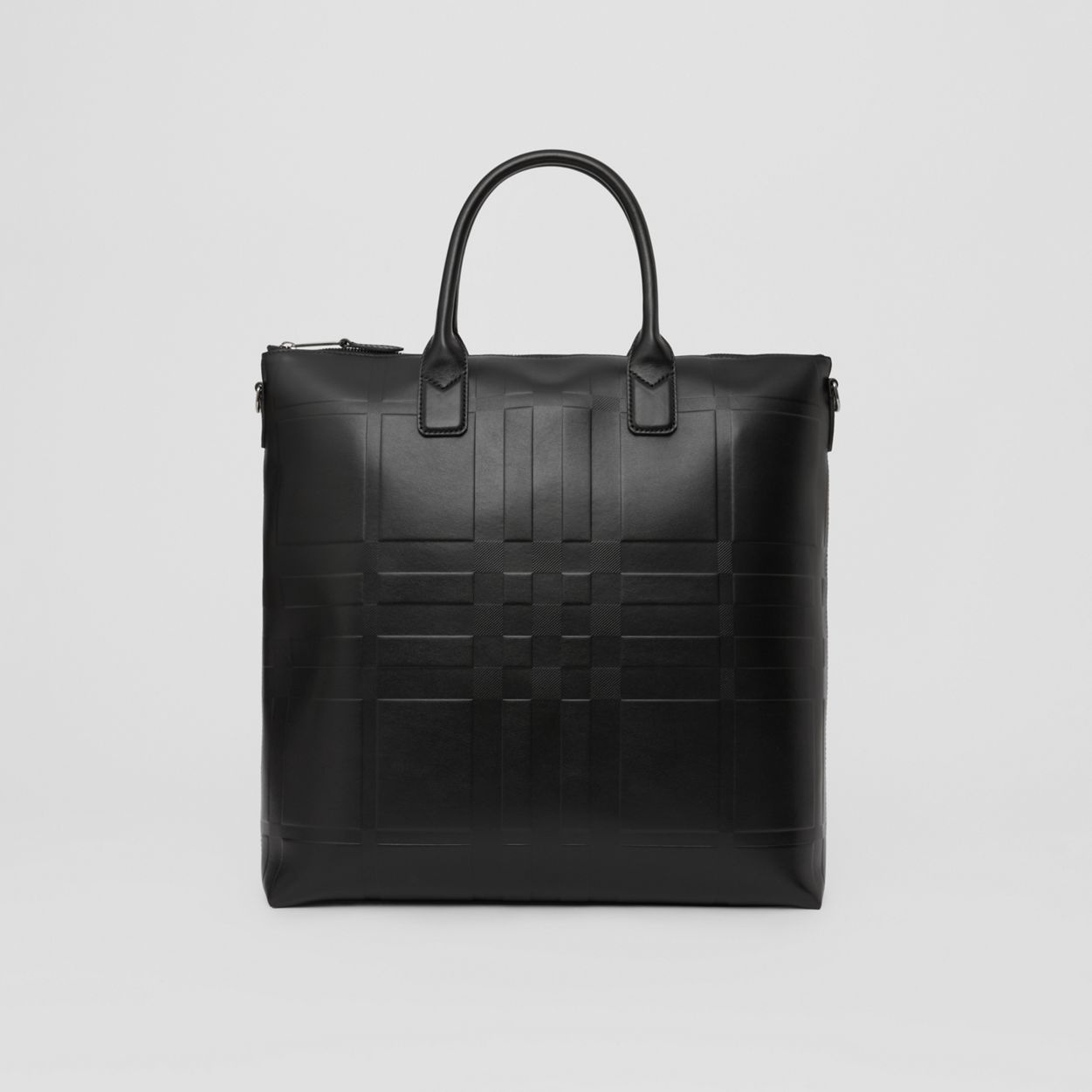 Embossed Check Leather Tote - 1