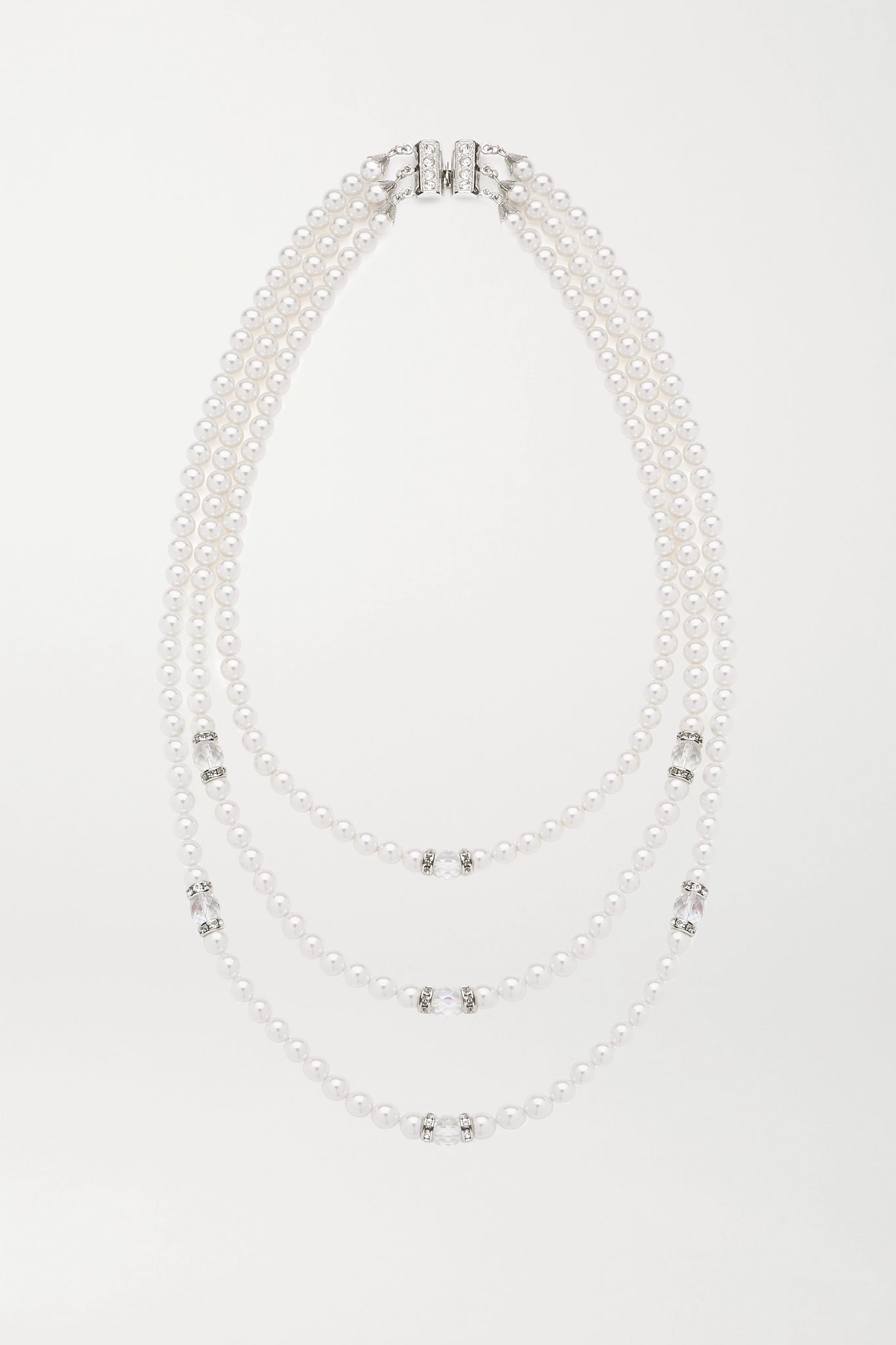 Silver-tone, faux pearl and crystal necklace - 1