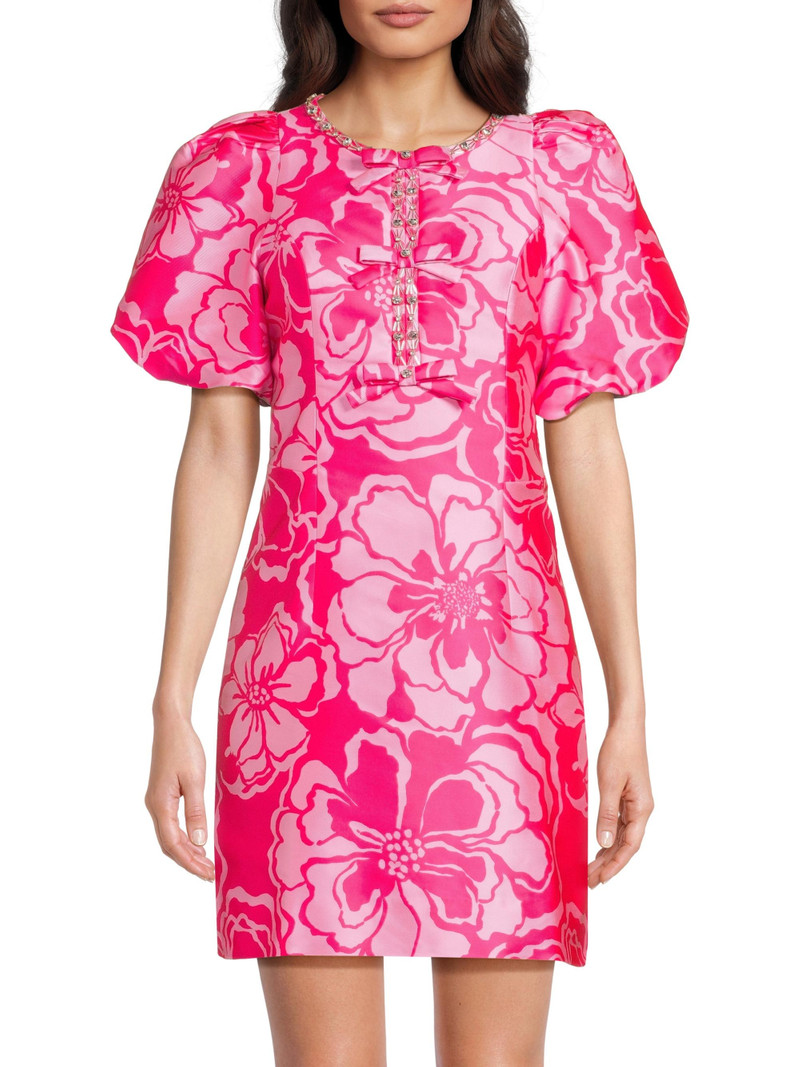 Women's Britnee Beaded Jacquard Shift Dress - Parigi Pink Go Big Satin 3